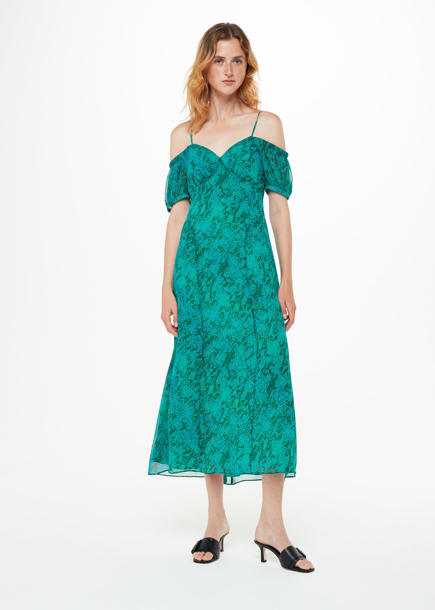 Whistles Women's Teal/Multi Diagonal Snake Bardot Dress Size 12