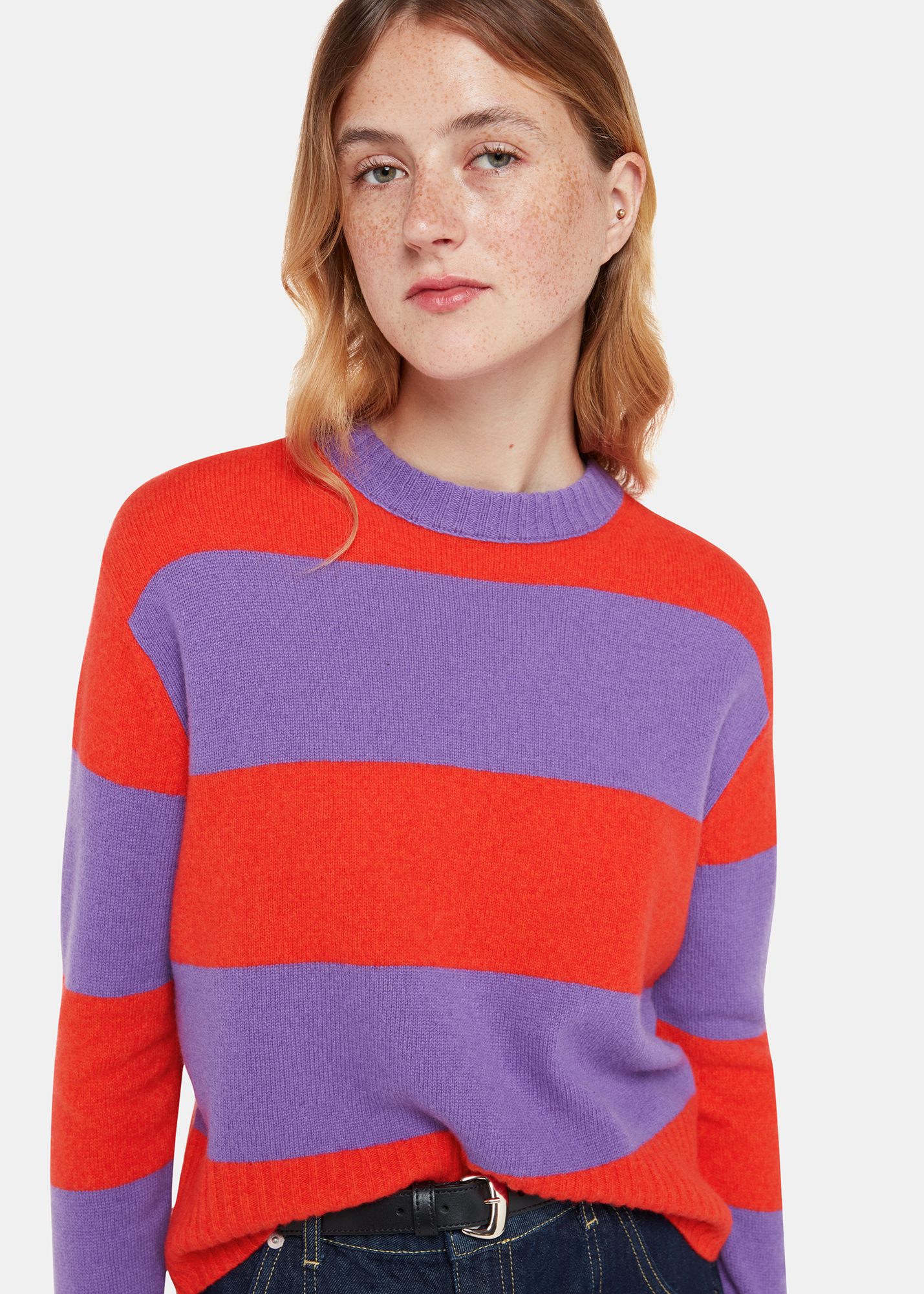 Whistles Women's Red/Multi Wool Block Stripe Jumper Size L