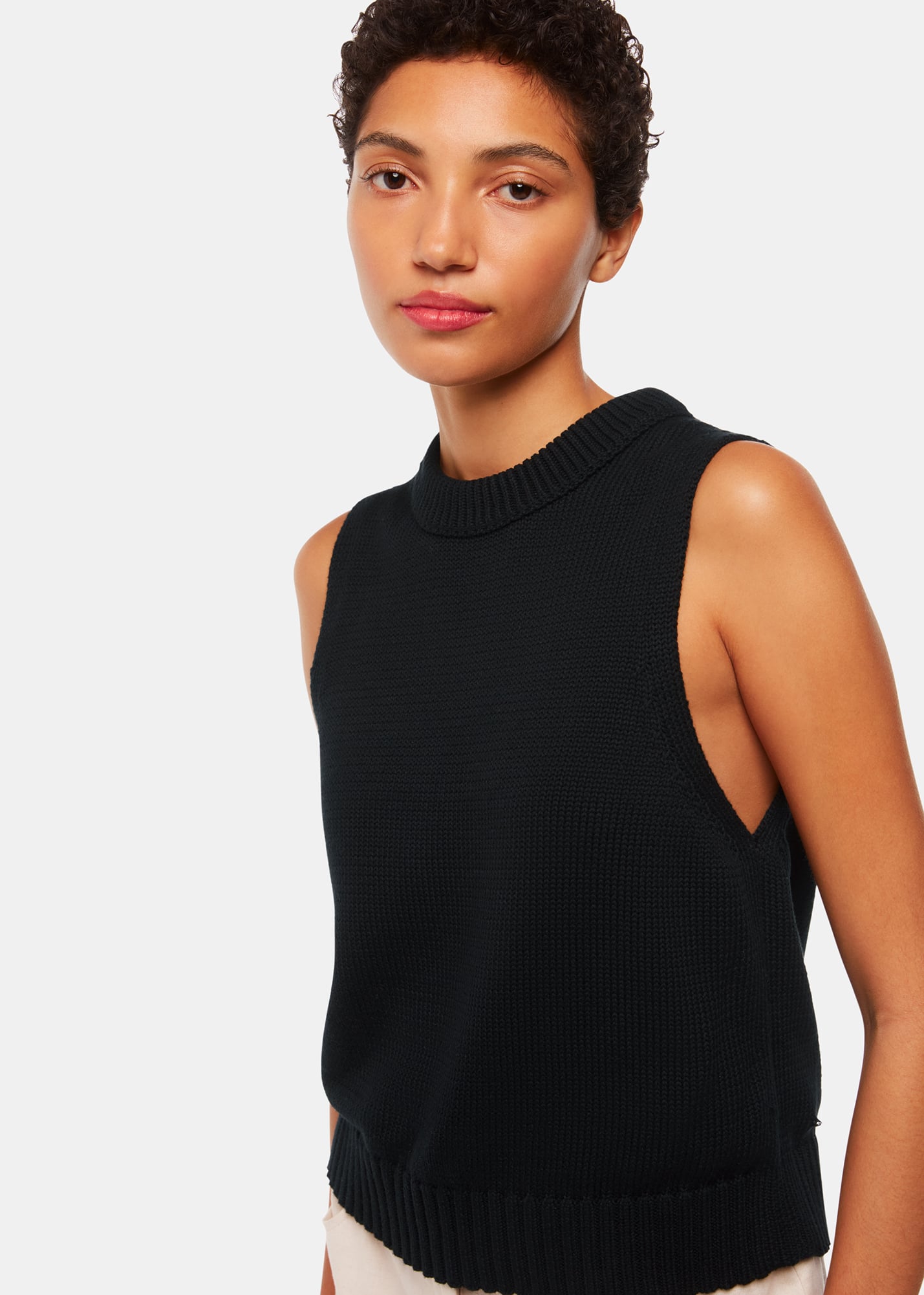 Whistles Women's Black Indie Rib Detail Tank Size L