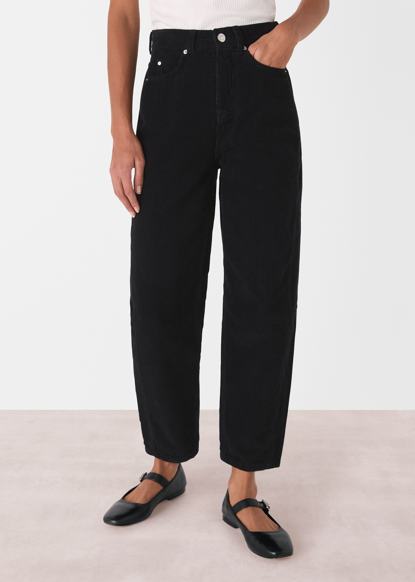 Whistles Women's Black High Waist Cord Barrel Jean Size 29