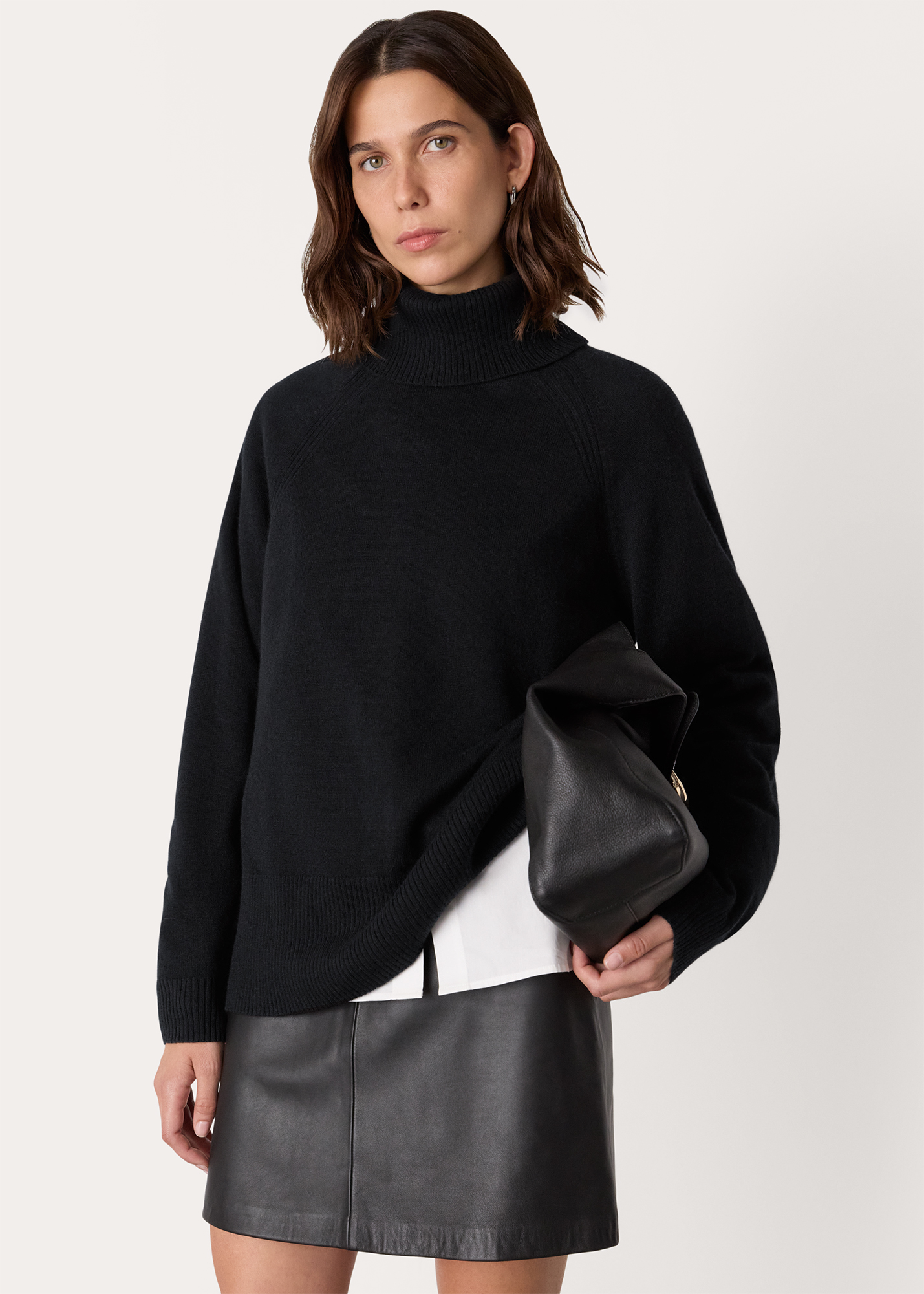 Whistles Women's Black Cashmere Roll Neck Size XL