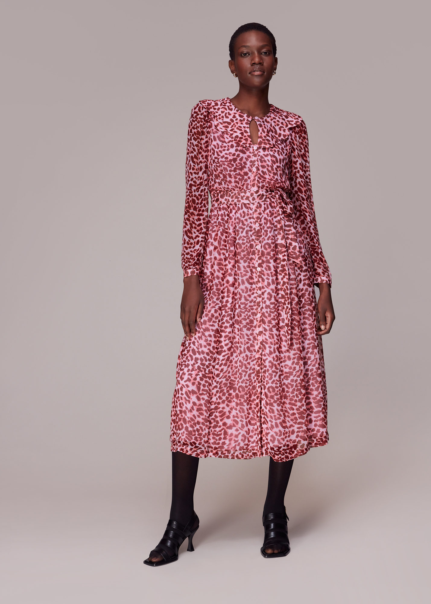 Whistles Women's Pink/Multi Abstract Cheetah Midi Dress Size 6