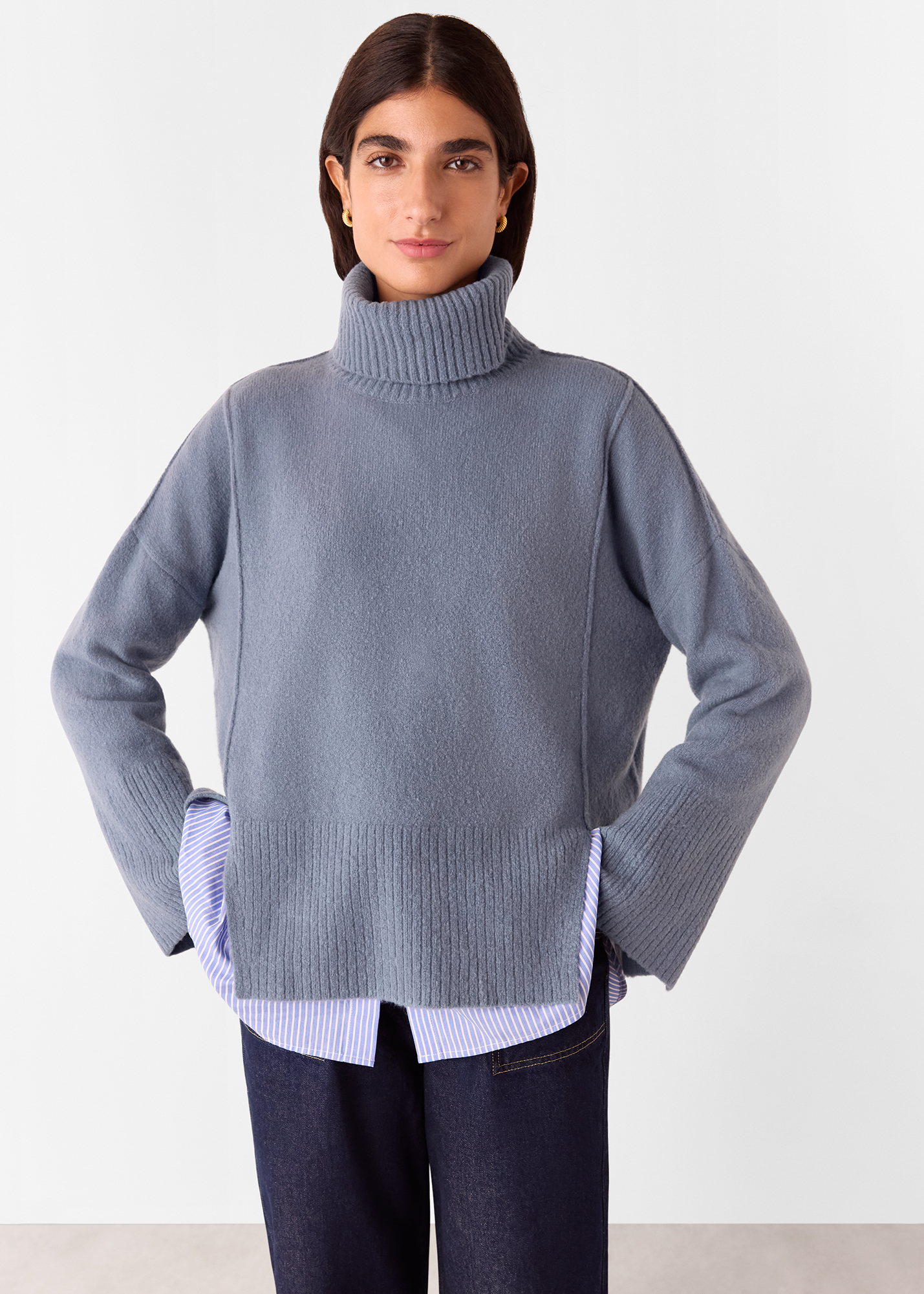 Whistles Women's Blue Wool Mix Roll Neck Knit Size L