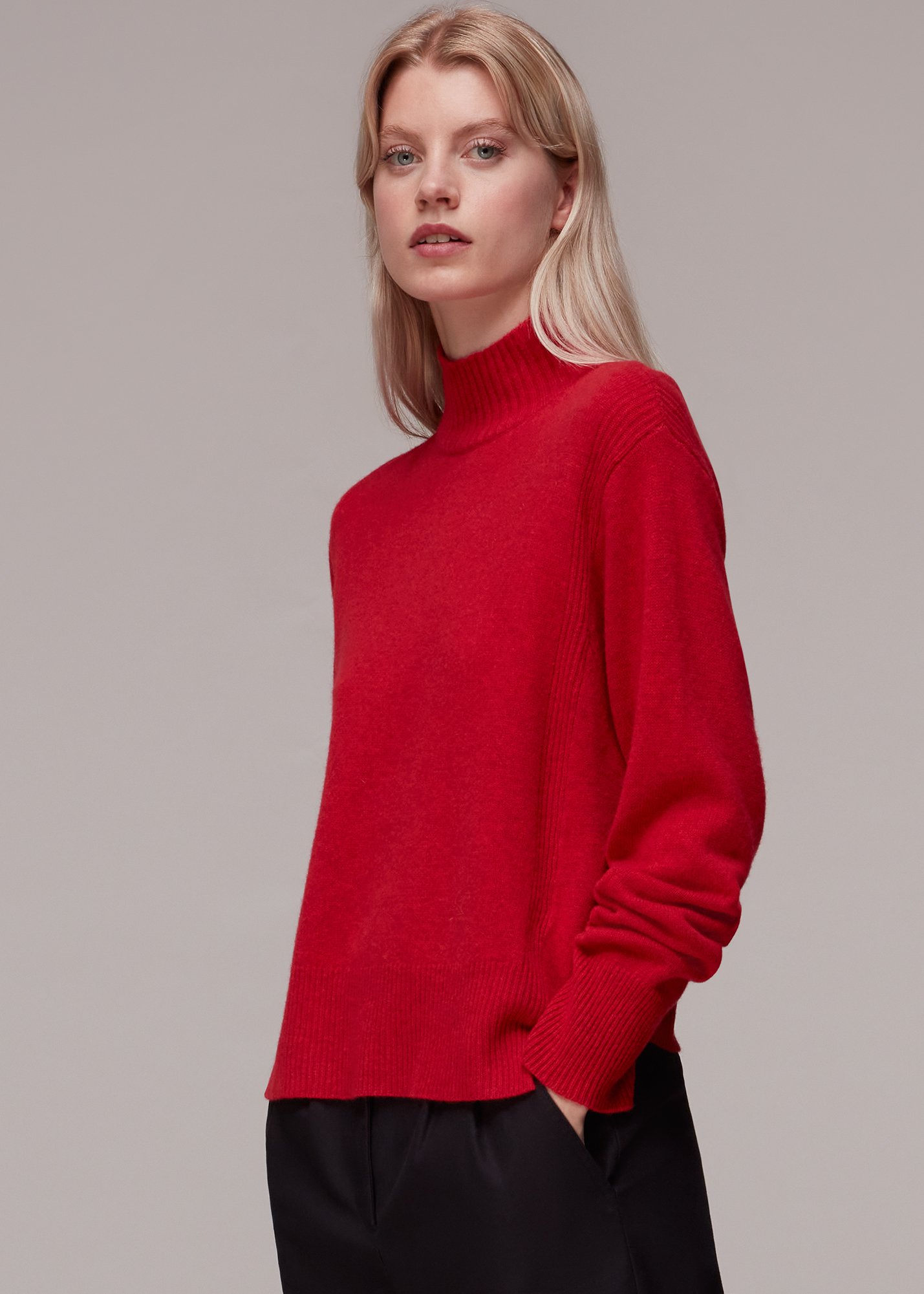 Whistles Women's Red Ferne Wool Funnel Neck Jumper Size L