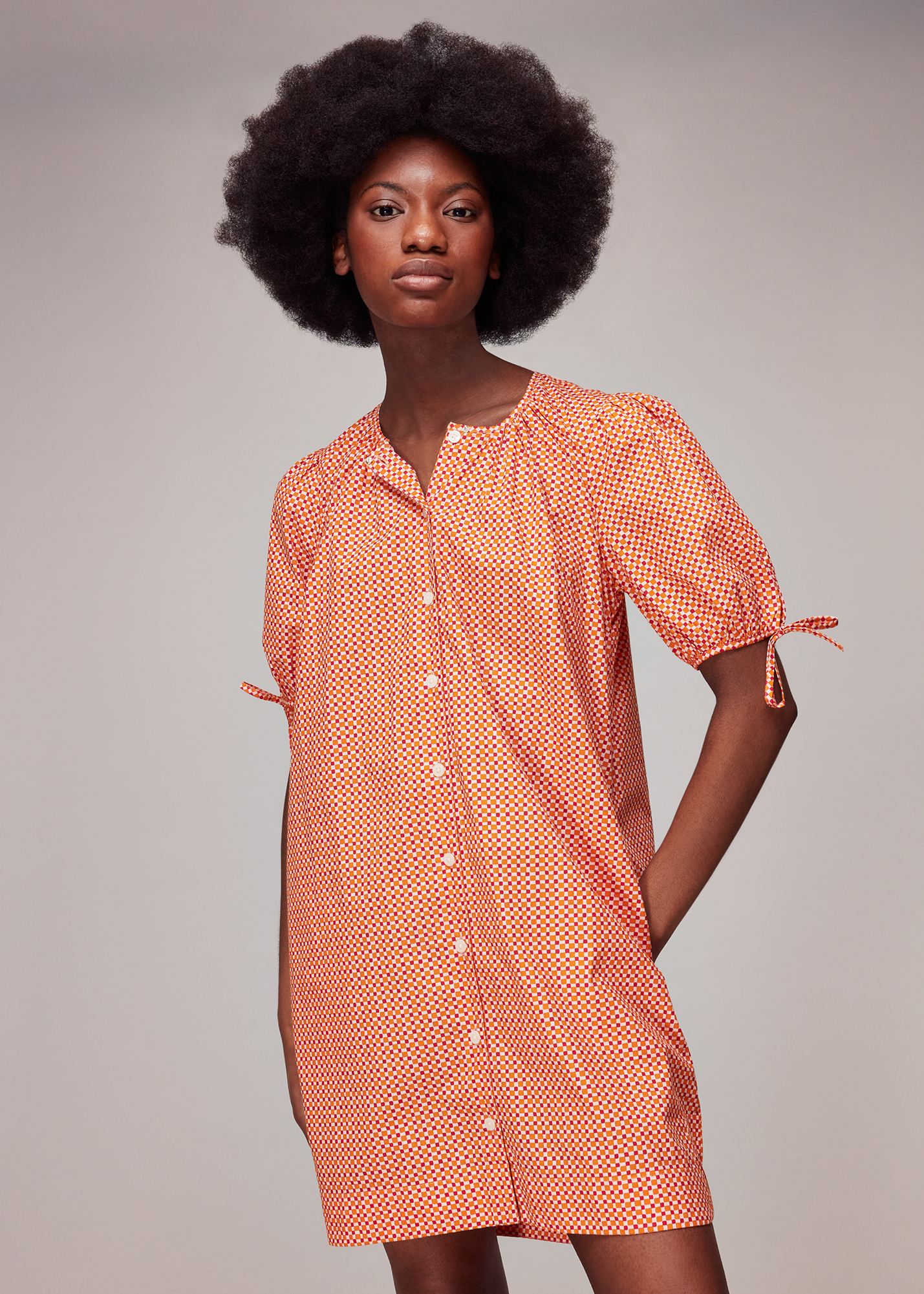 Whistles Women's Pink/Multi Ditsy Square Button Up Dress Size 6