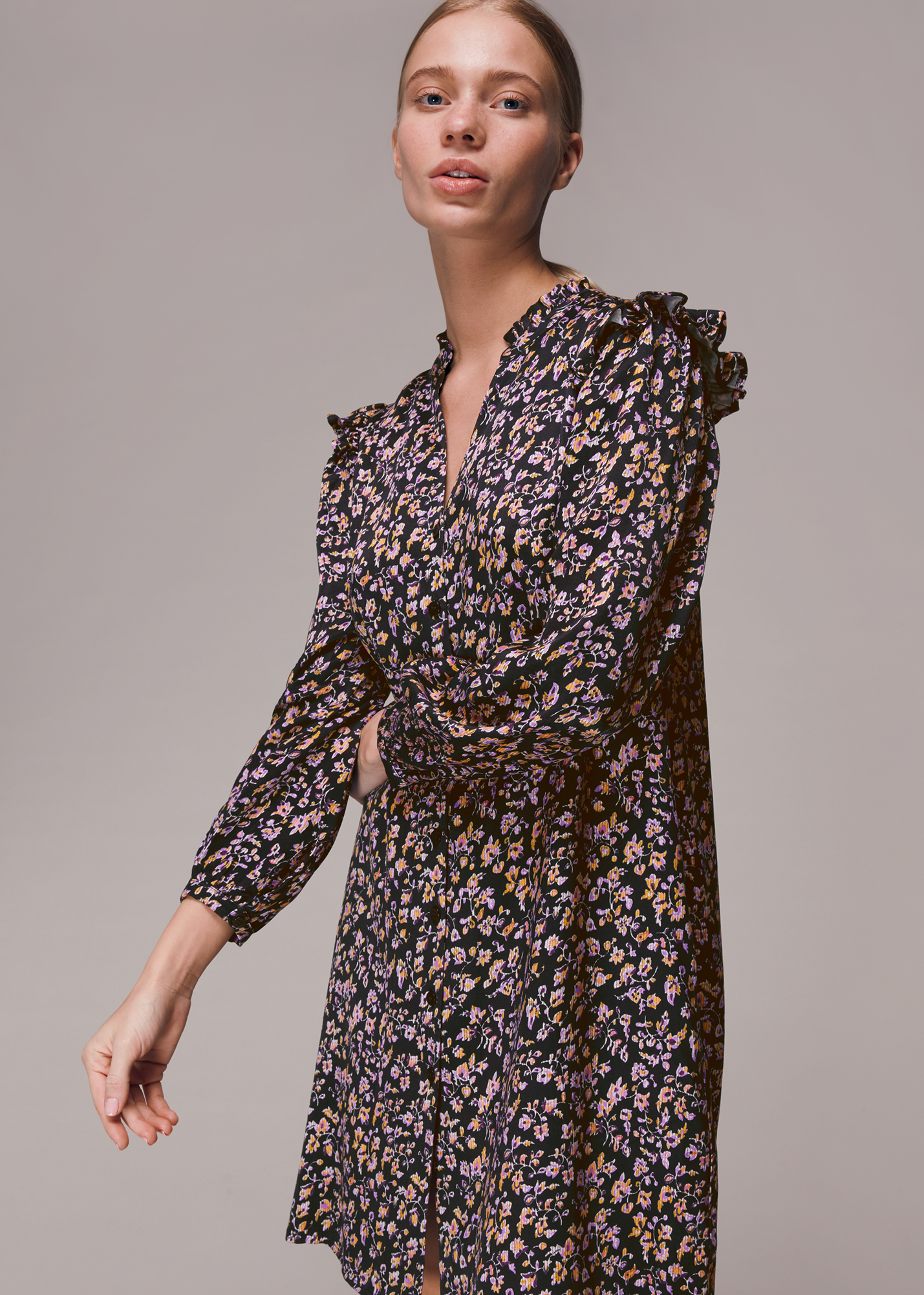 Whistles Women's Multicolour Trailing Floral Frill Dress Size 6