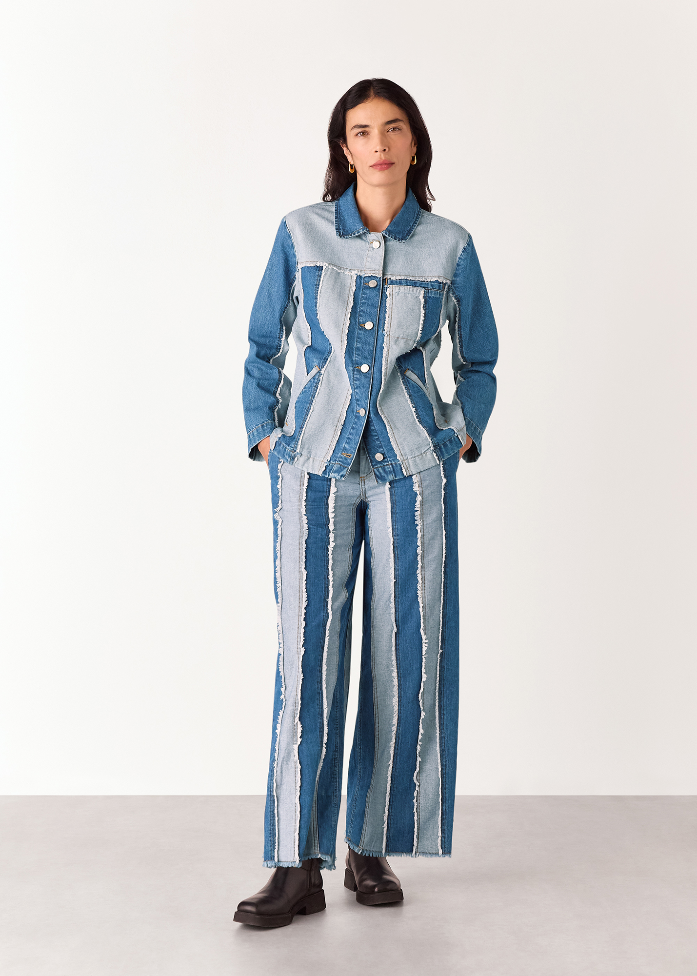Whistles Women's Denim Vertical Stripe Jacket Size 18