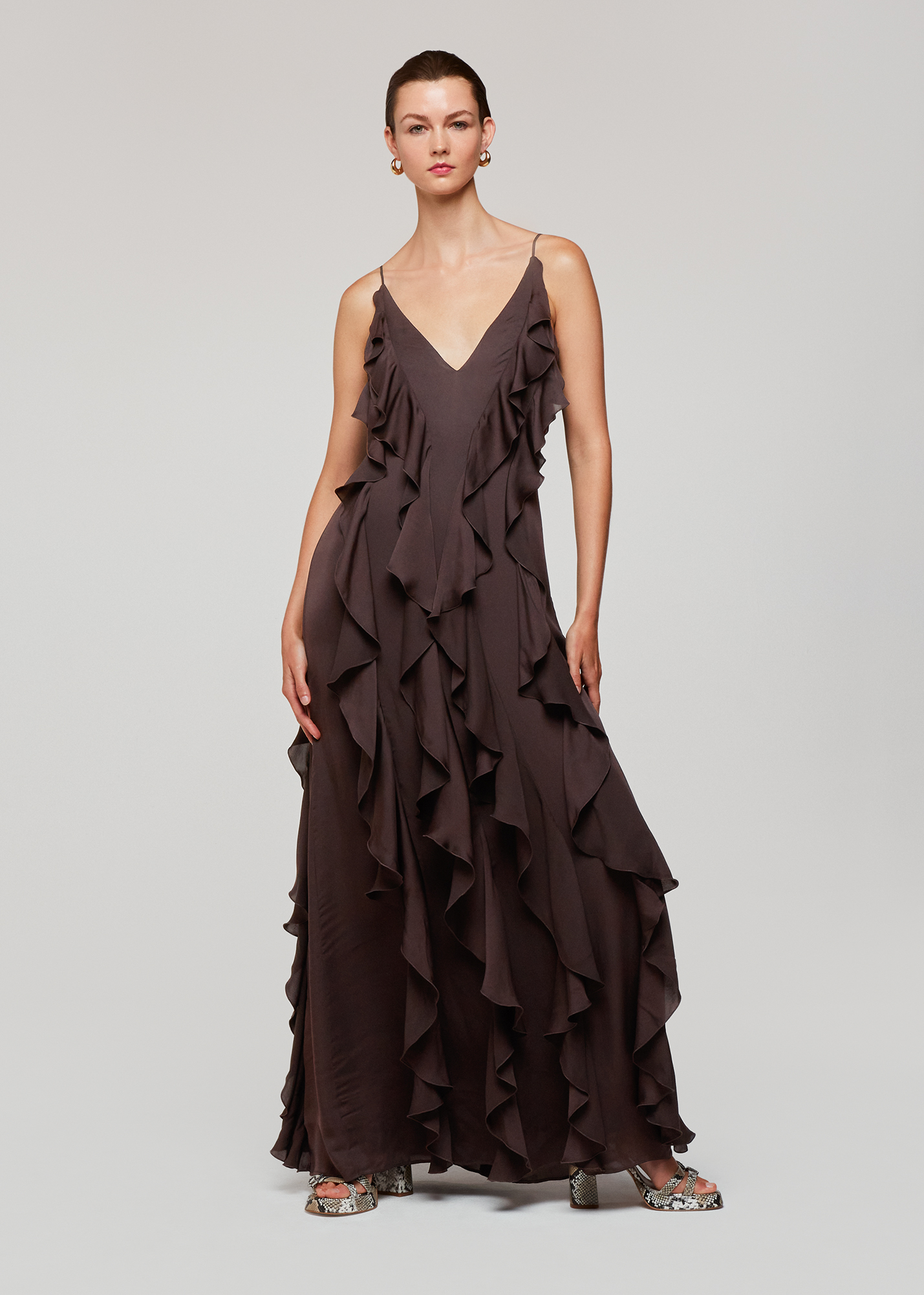 Whistles Women's Chocolate Ruffle Maxi Dress