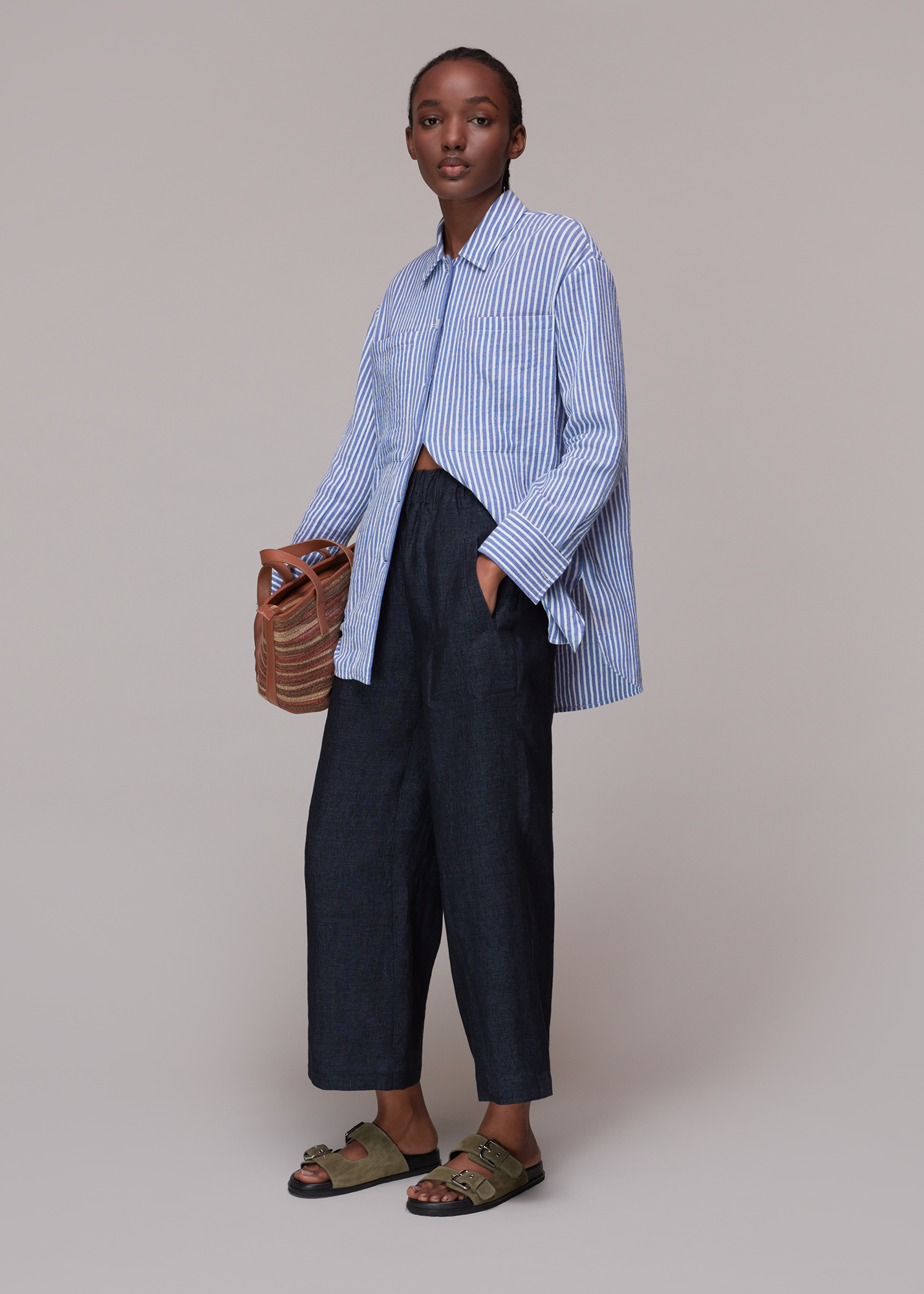Whistles Women's Navy Linen Indigo Trouser Size 4