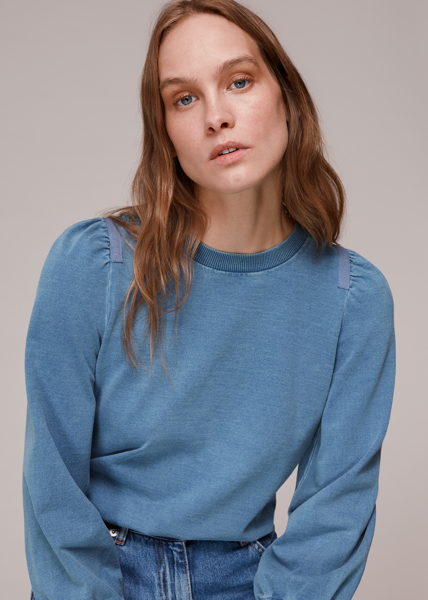 Whistles Women's Blue Puff Sleeve Sweat Size XS