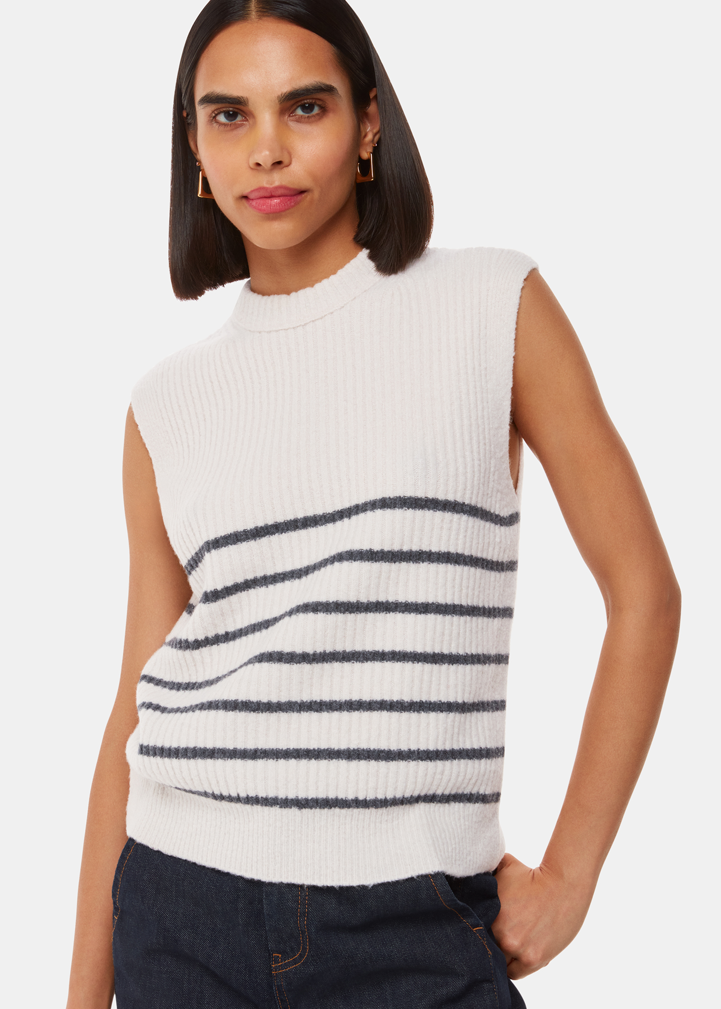 Whistles Women's Ivory/Multi Stripe Textured Tank Size XS