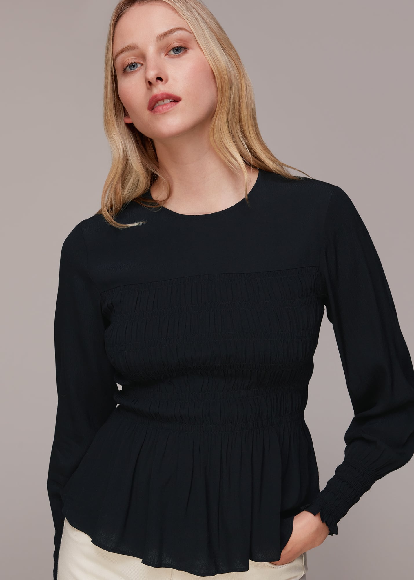 Whistles Women's Black Rosanna Shirred Top Size 6
