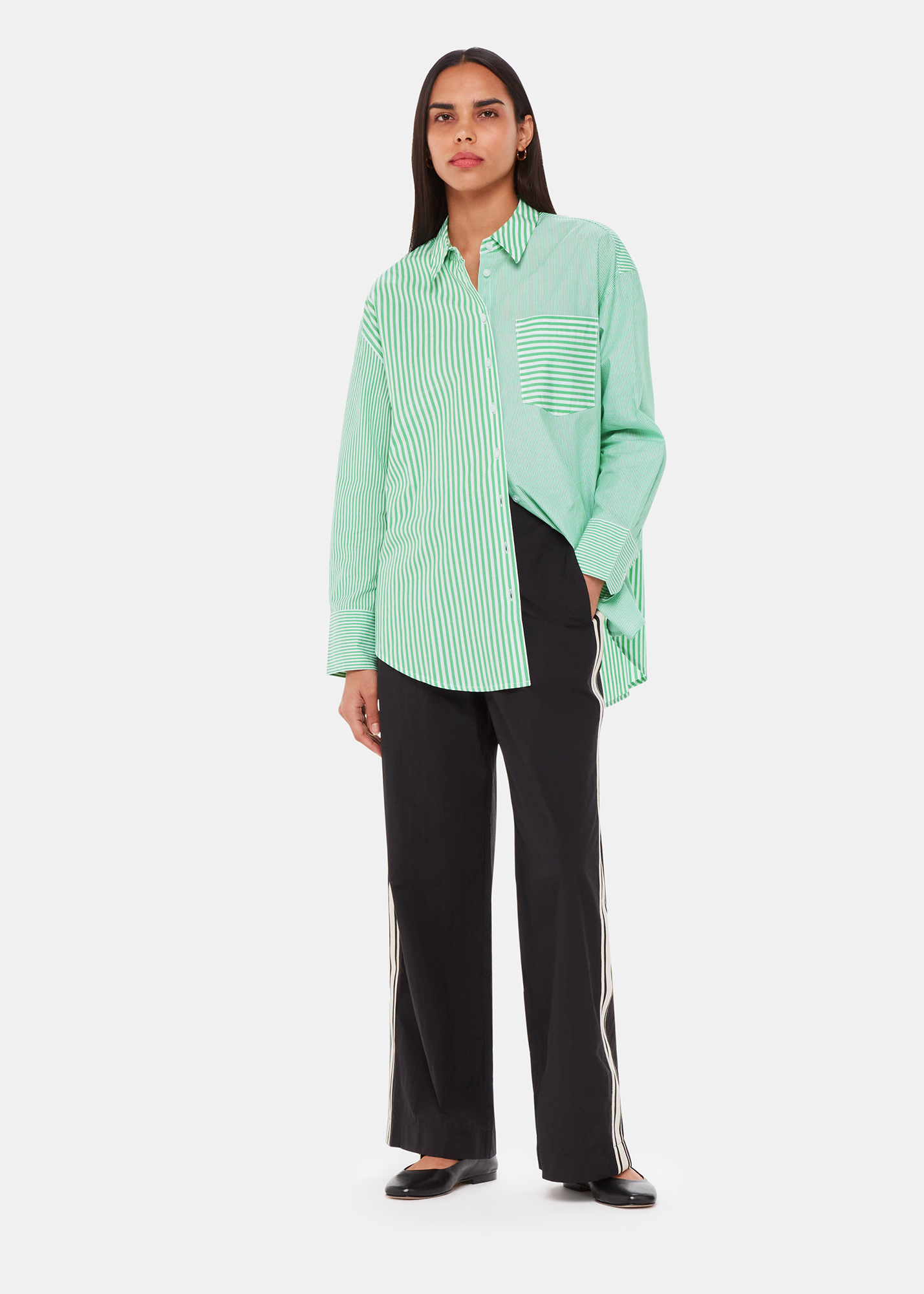 Whistles Women's Green/Multi Millie Stripe Oversized Shirt Size 18