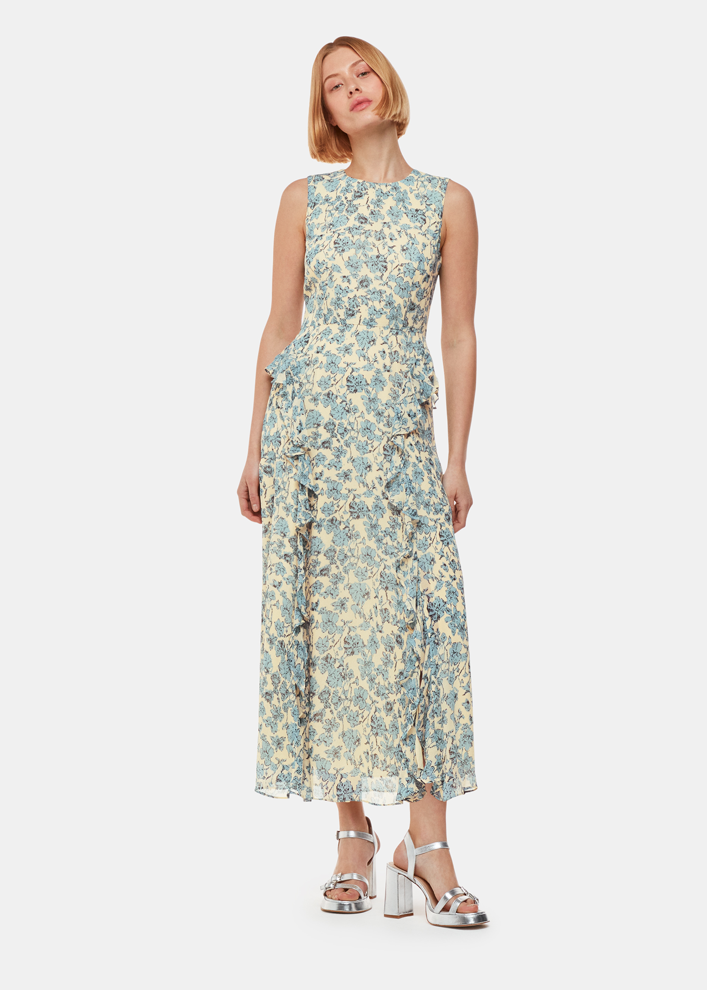 Whistles Women's Blue/Multi Shaded Floral Nellie Dress Size 16