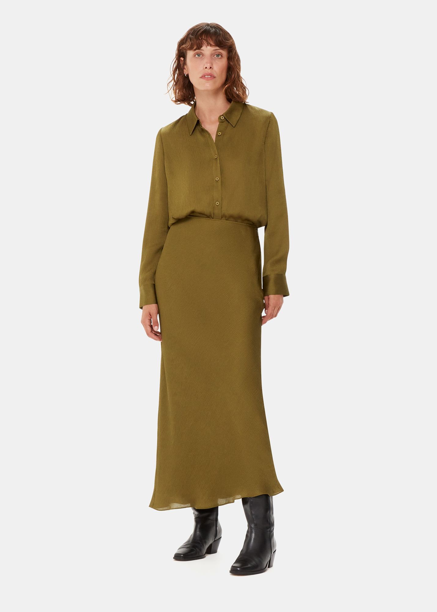 Whistles Women's Khaki Satin Bias Cut Skirt Size 8