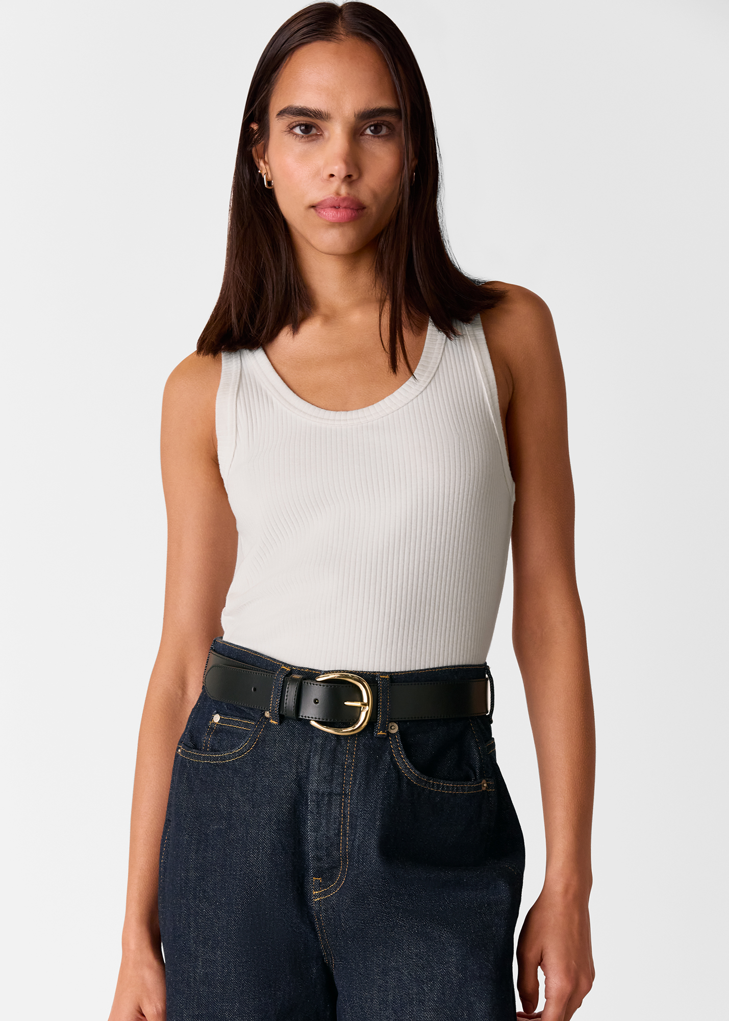 Whistles Women's White Ultimate Ribbed Scoop Vest Size M