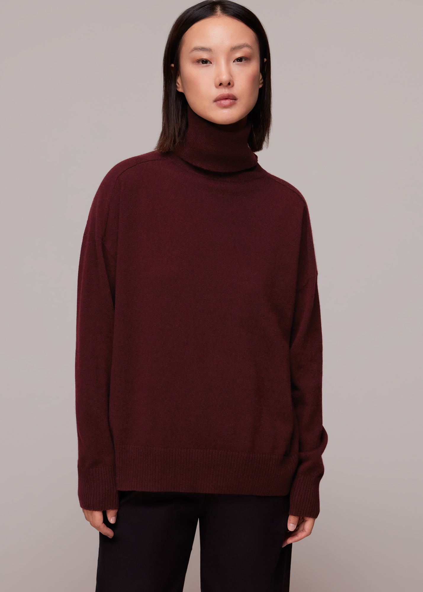 Whistles Women's Burgundy Cashmere Roll Neck Jumper Size L