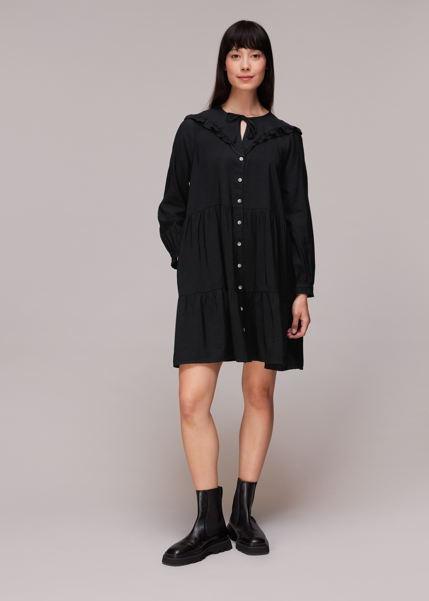 Whistles Women's Black Willa Frill Trapeze Dress Size 16