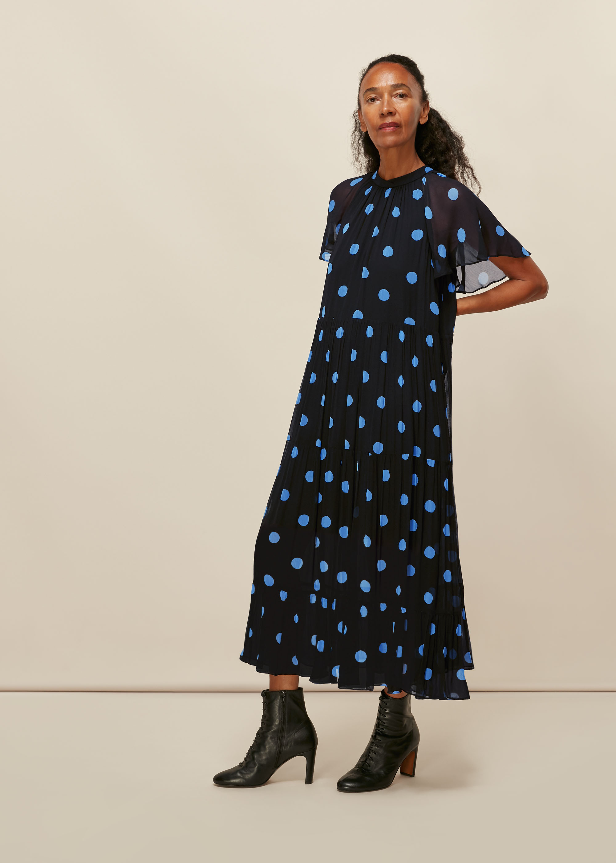Whistles Women's Black/Multi Margie Spot Dress Size 6