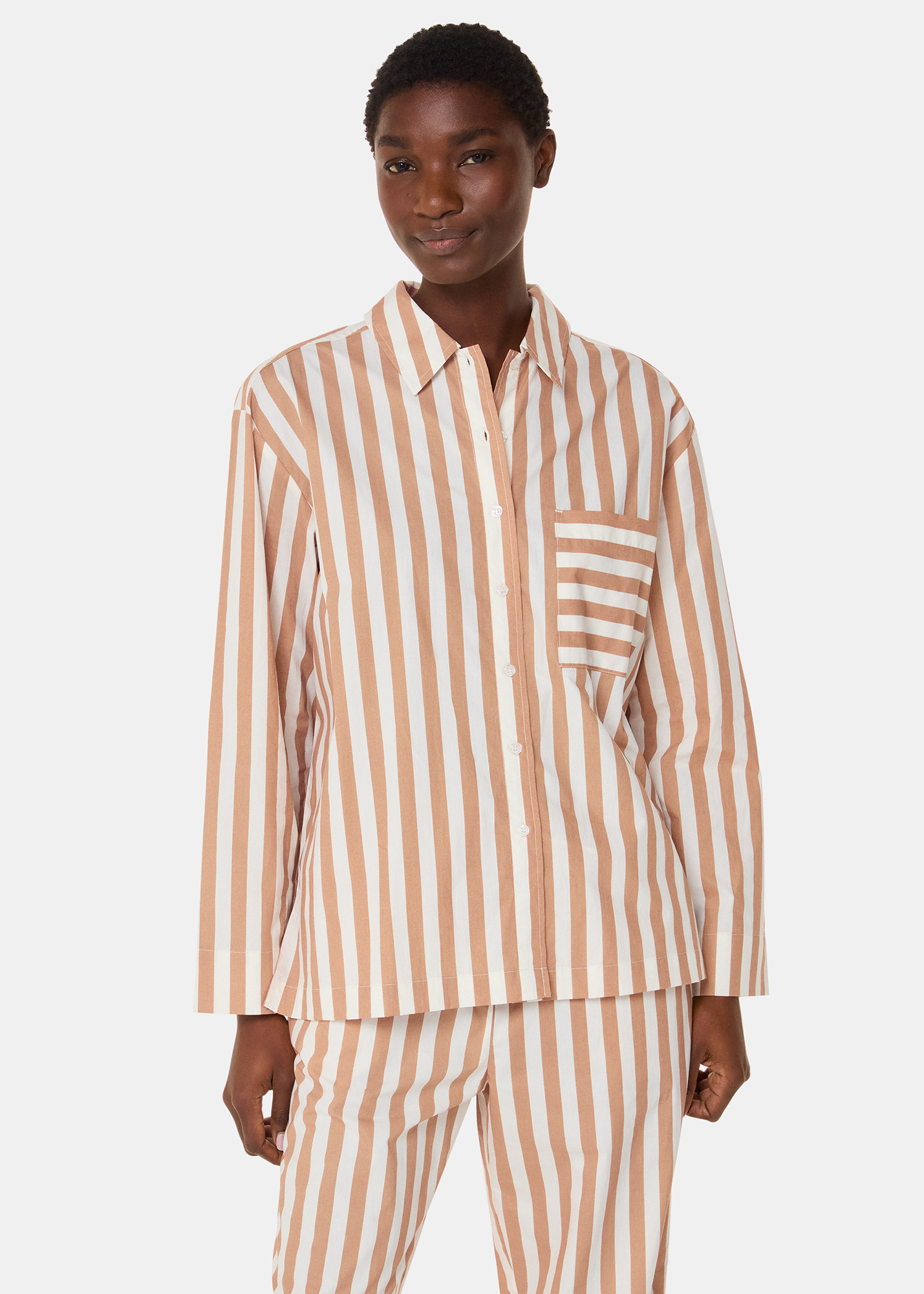 Whistles Women's Ivory/Multi Cotton Stripe Pyjama Shirt Size XL