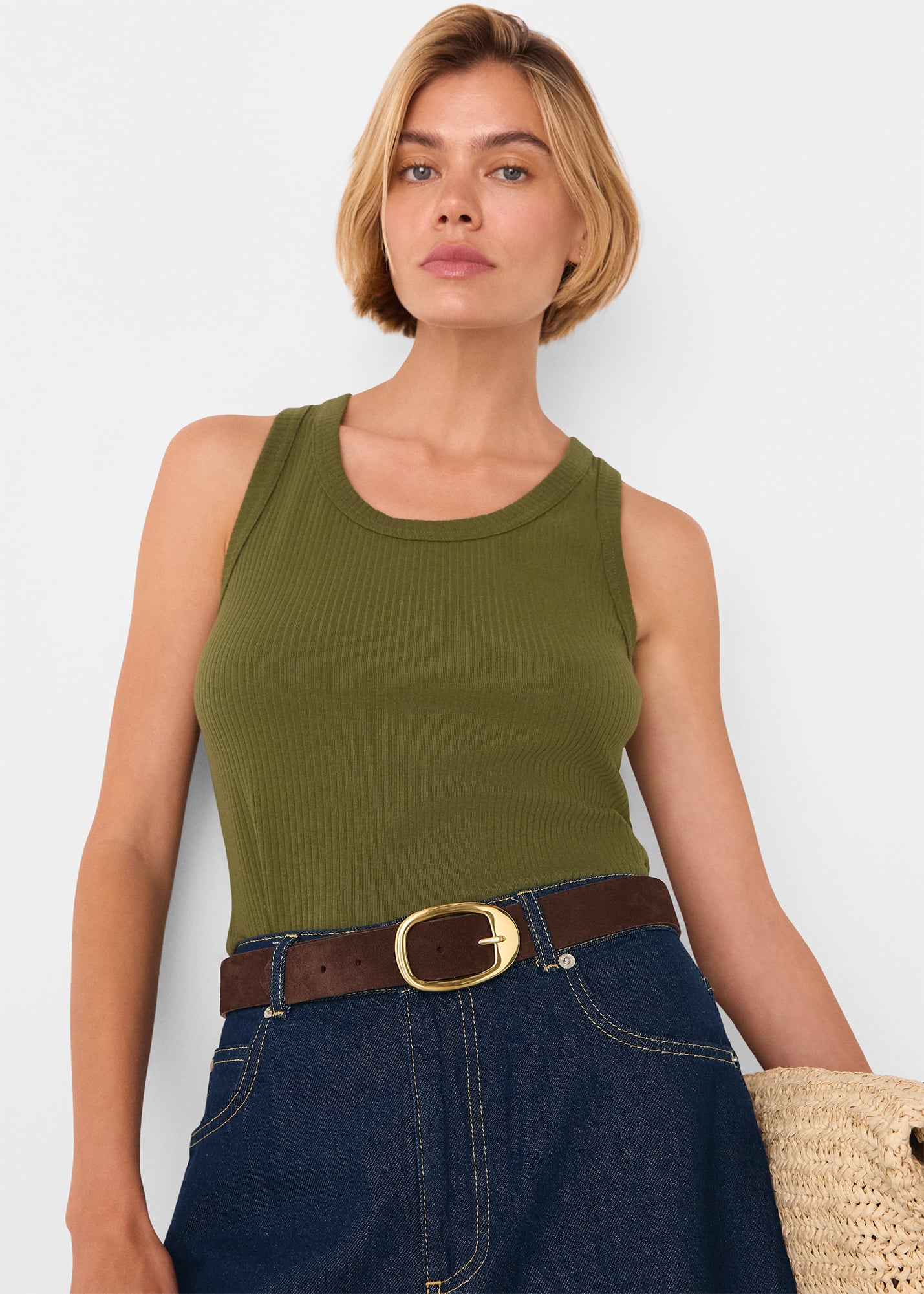 Whistles Women's Khaki Ultimate Ribbed Scoop Vest Size M