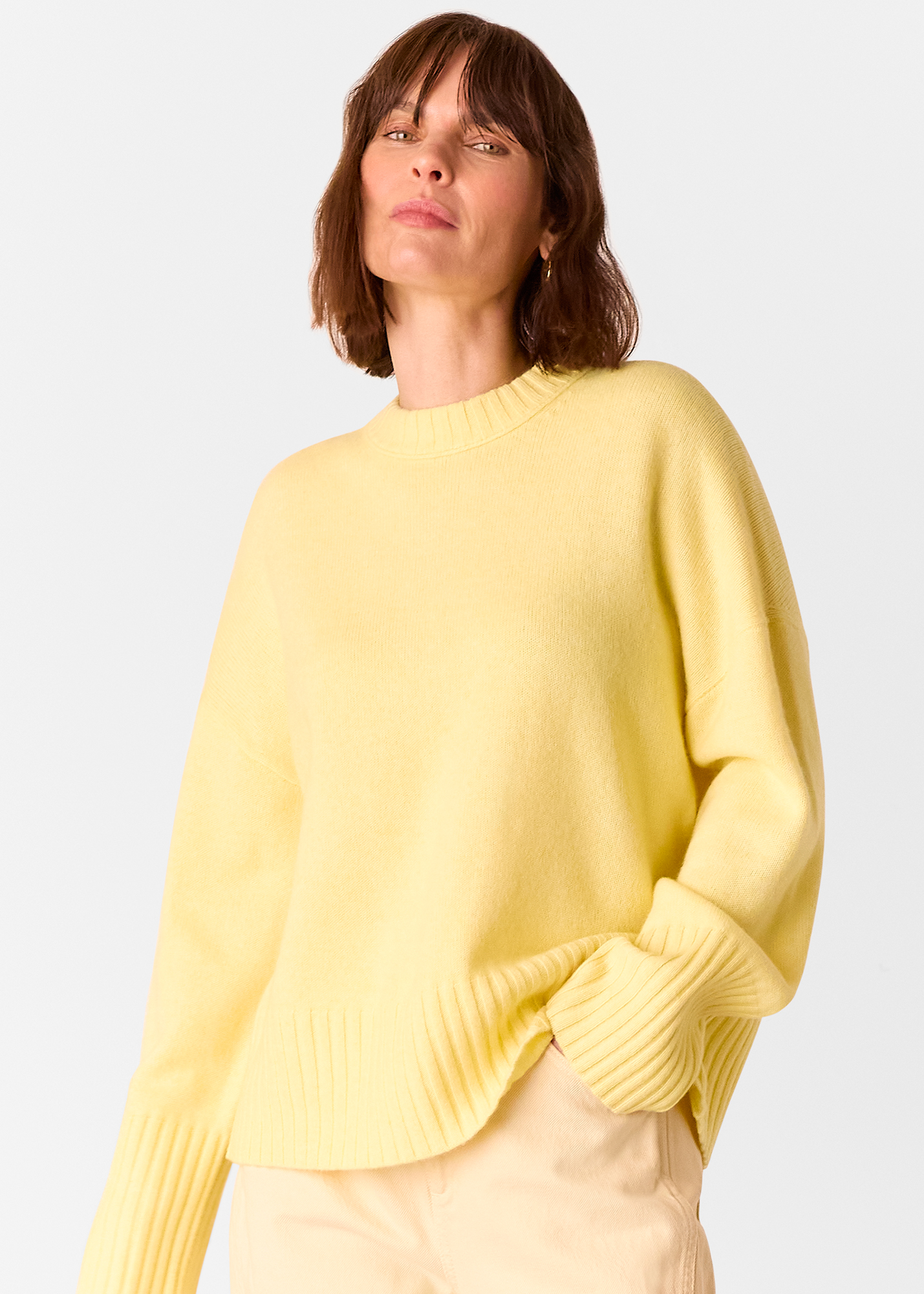 Whistles Women's Yellow Wool Ribbed Cuff Knit Size XS