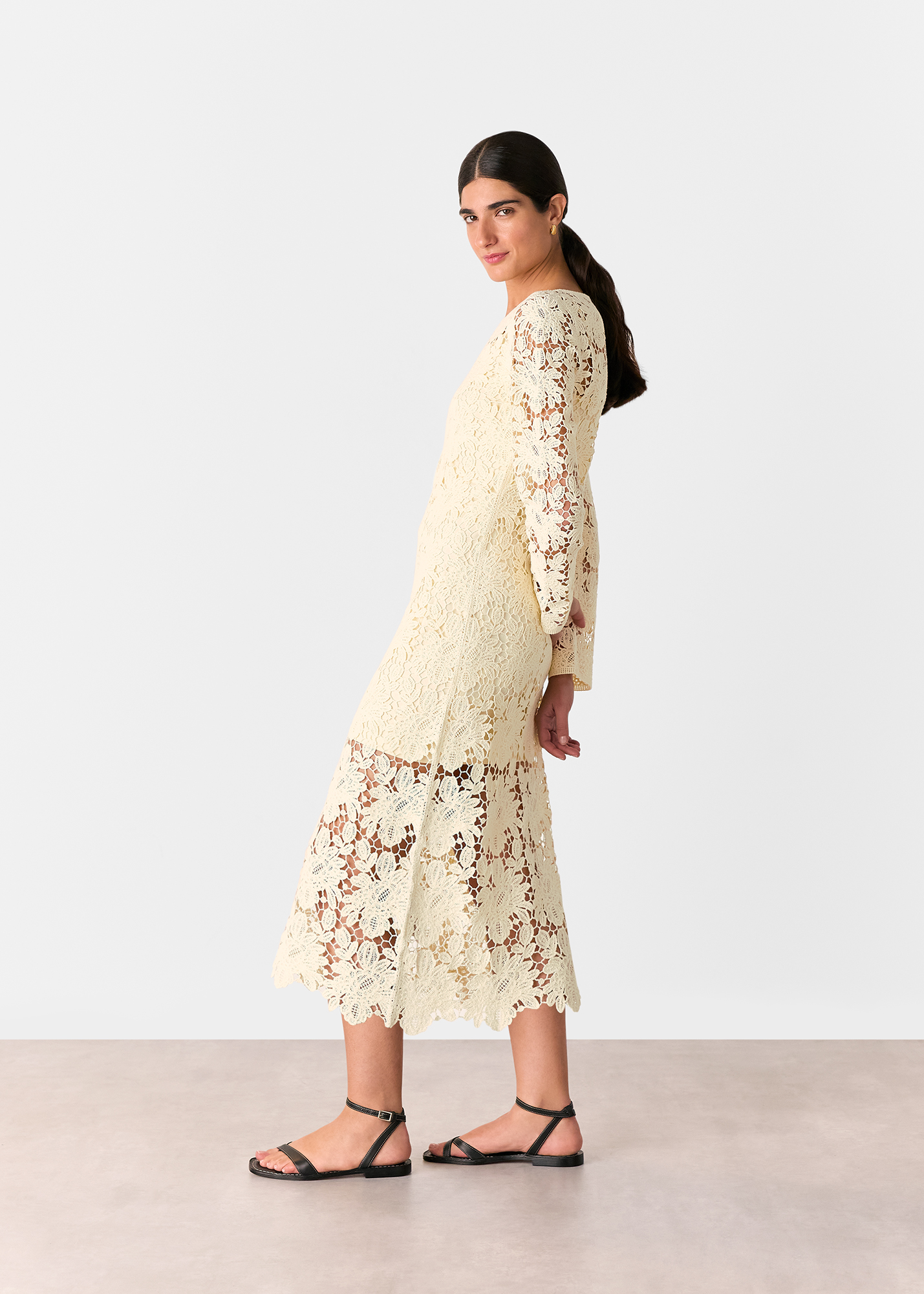 Whistles Women's Cream Floral Crochet Knit Dress Size 16