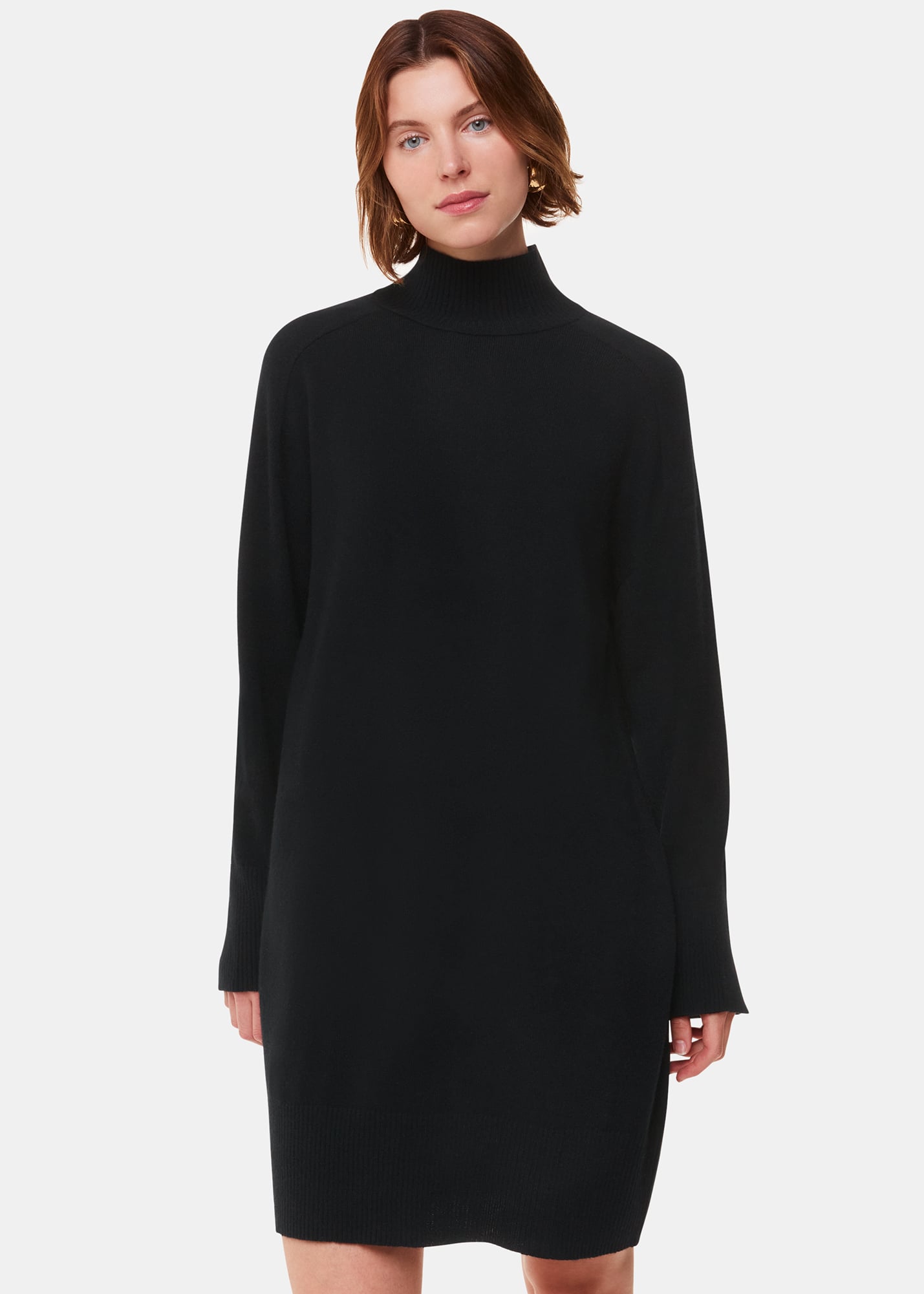 Whistles Women's Black Cashmere Funnel Neck Dress Size M