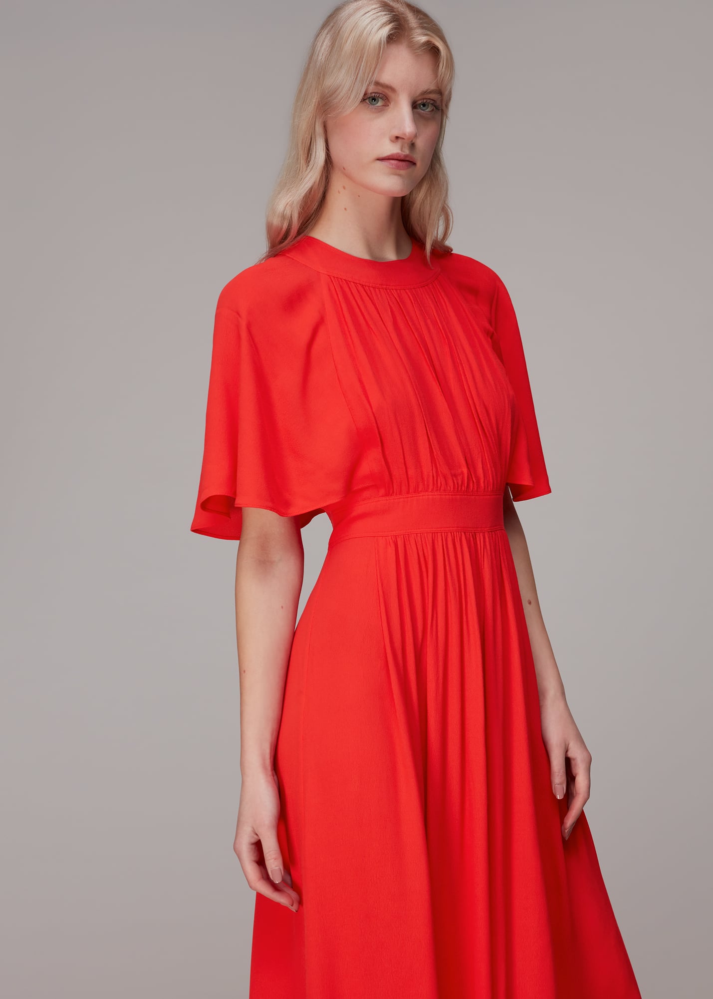 Whistles Women's Red Amelia Cape Sleeve Dress Size 6