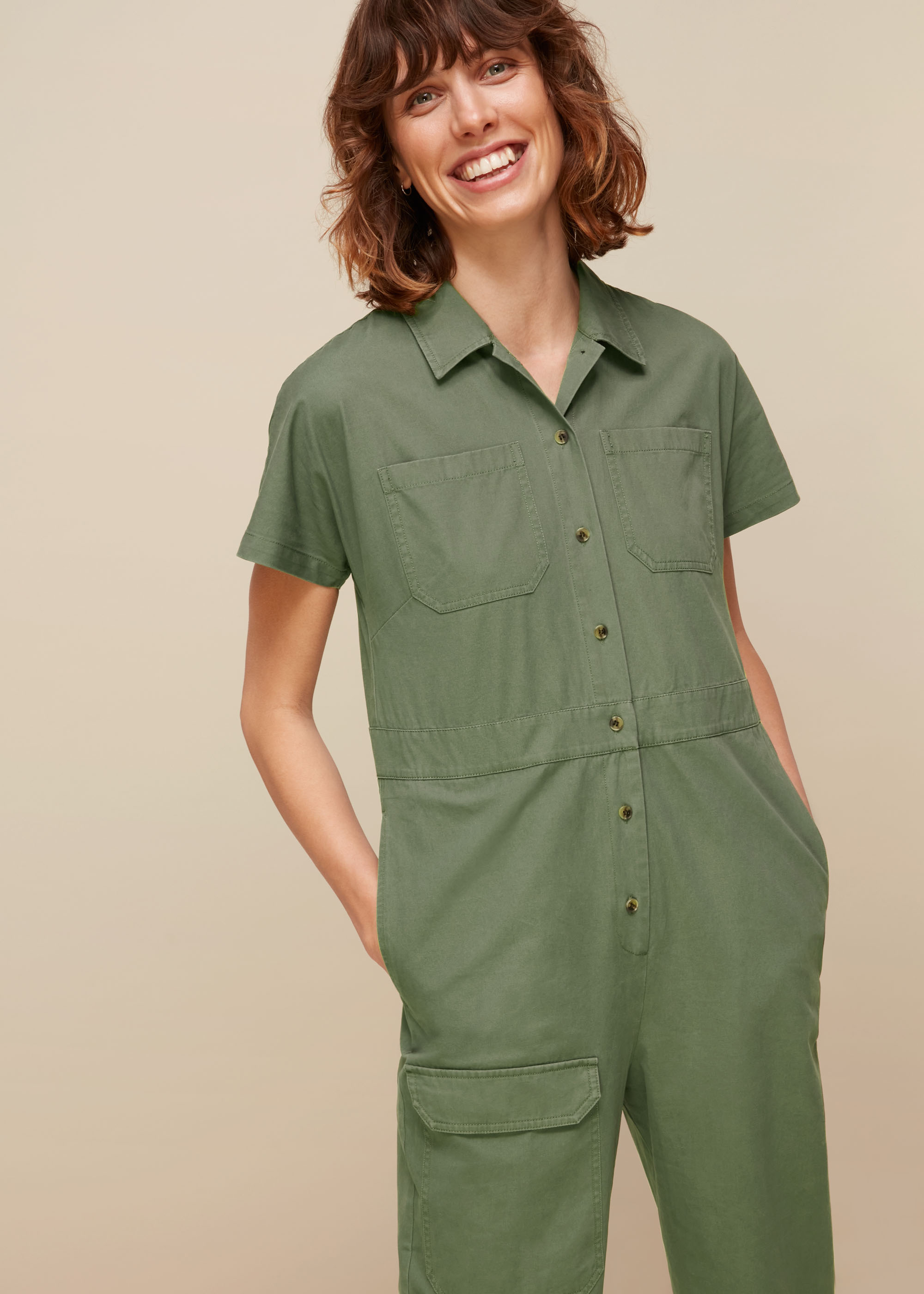Whistles Women's Khaki Elba Utility Jumpsuit Size 6