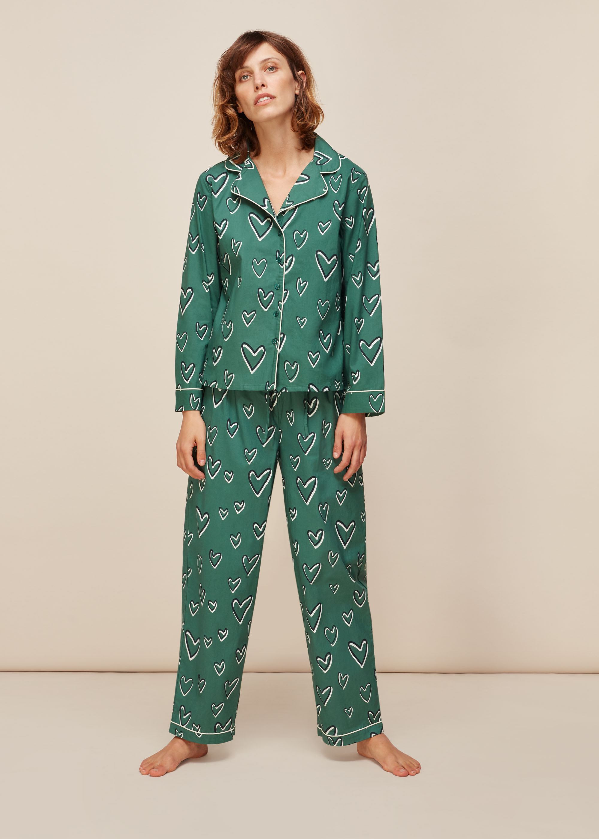 Whistles Women's Green/Multi Heart Print Cotton Pyjama Set Size XS