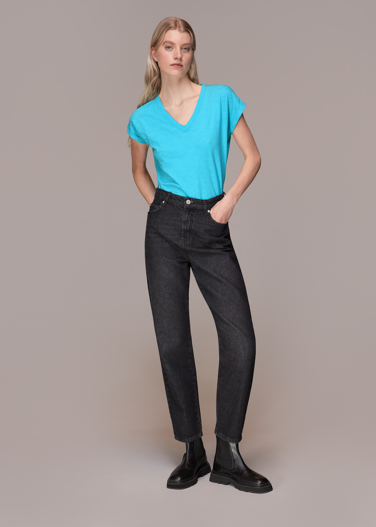 Whistles Women's Turquoise Willa V Neck Cap Sleeve Tee Size XS