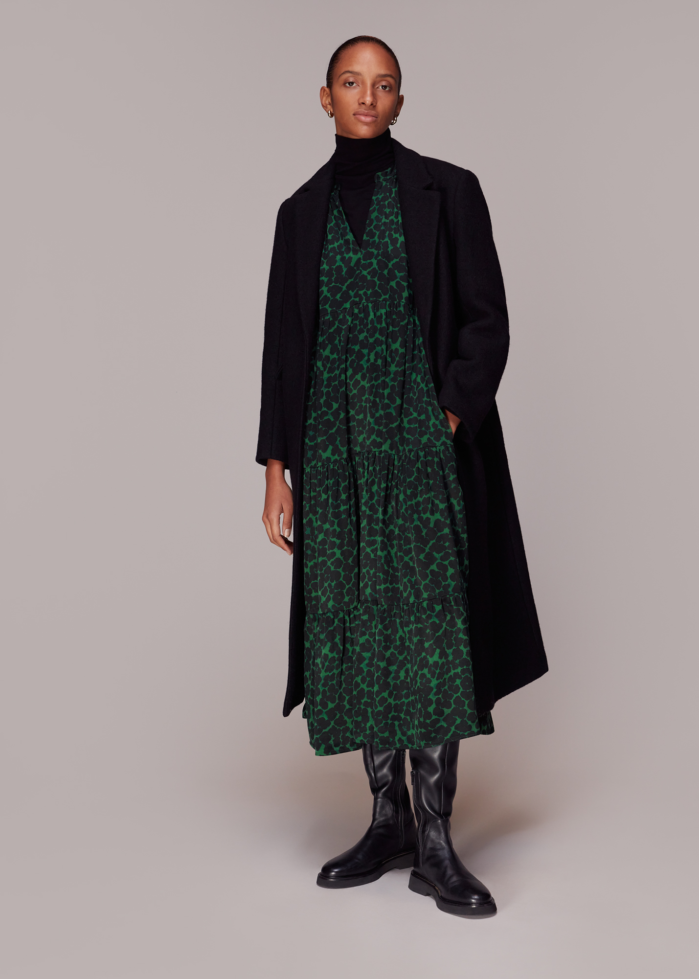 Whistles Women's Green/Multi Smudge Animal Trapeze Dress Size 6