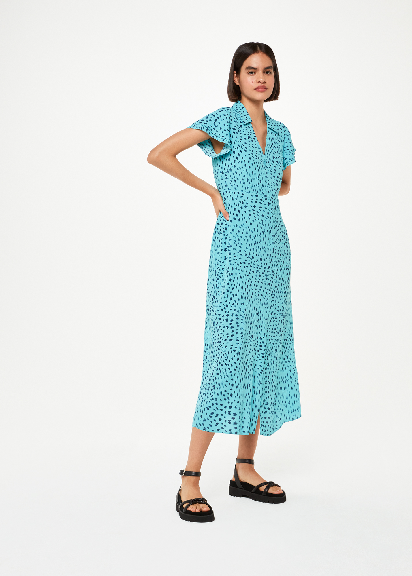 Whistles Women's Blue/Multi Nina Speckled Spot Midi Dress Size 6