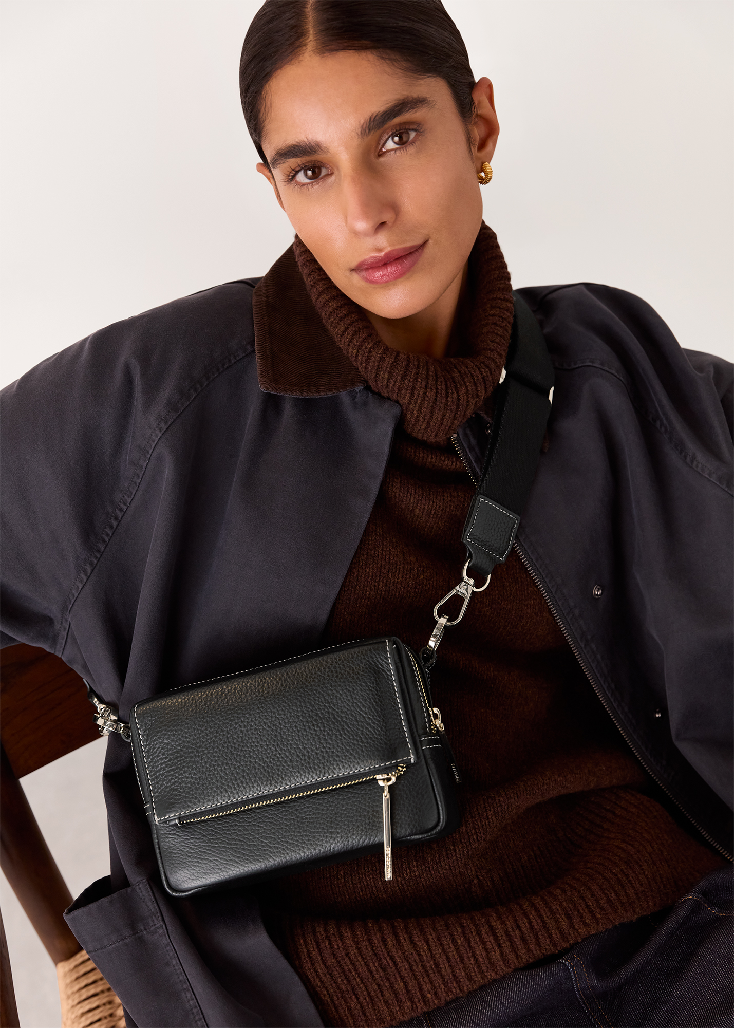 Whistles Women's Black Bibi Stitch Crossbody Bag 