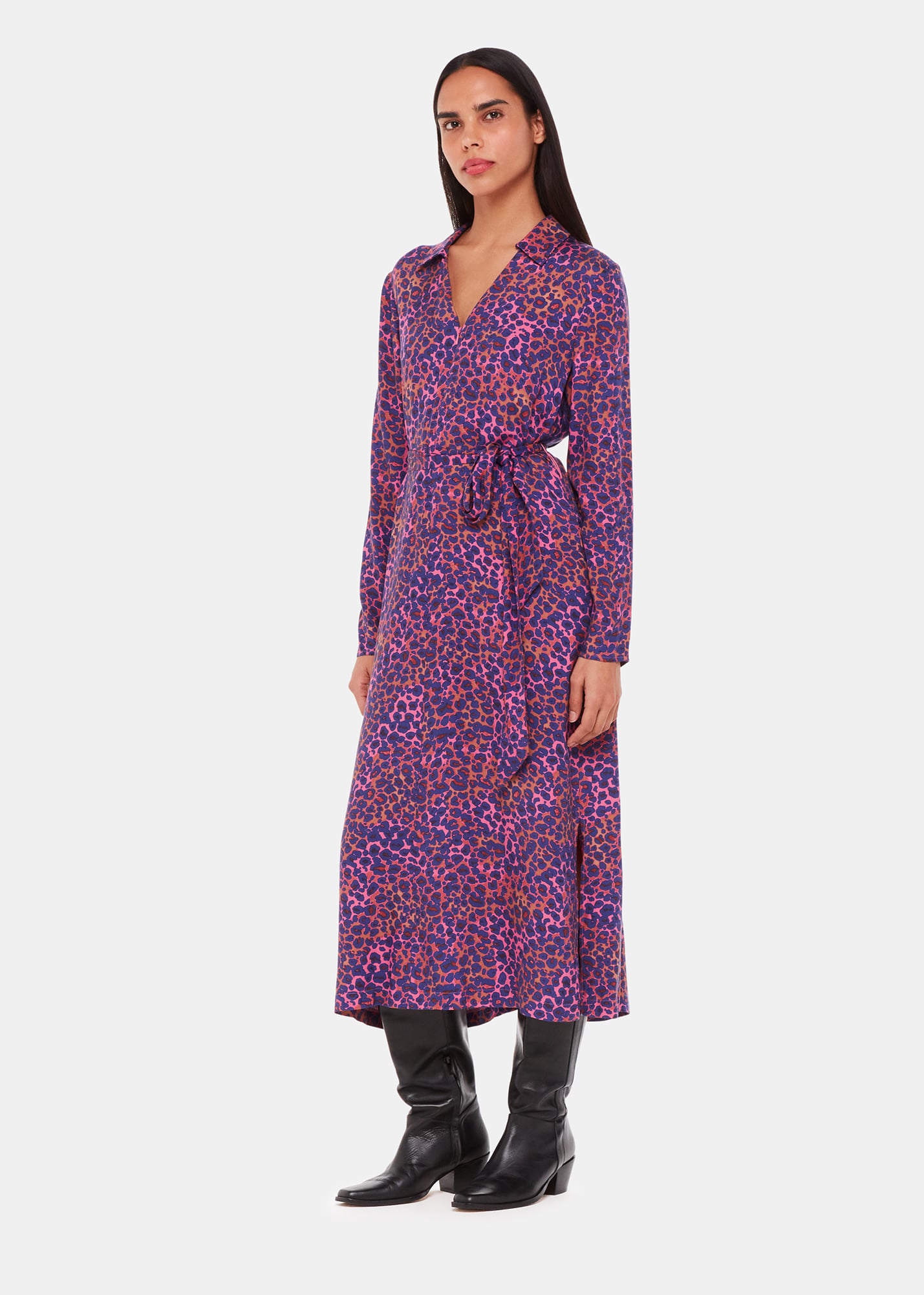 Whistles Women's Pink/Multi Mottled Leopard Midi Dress Size 12