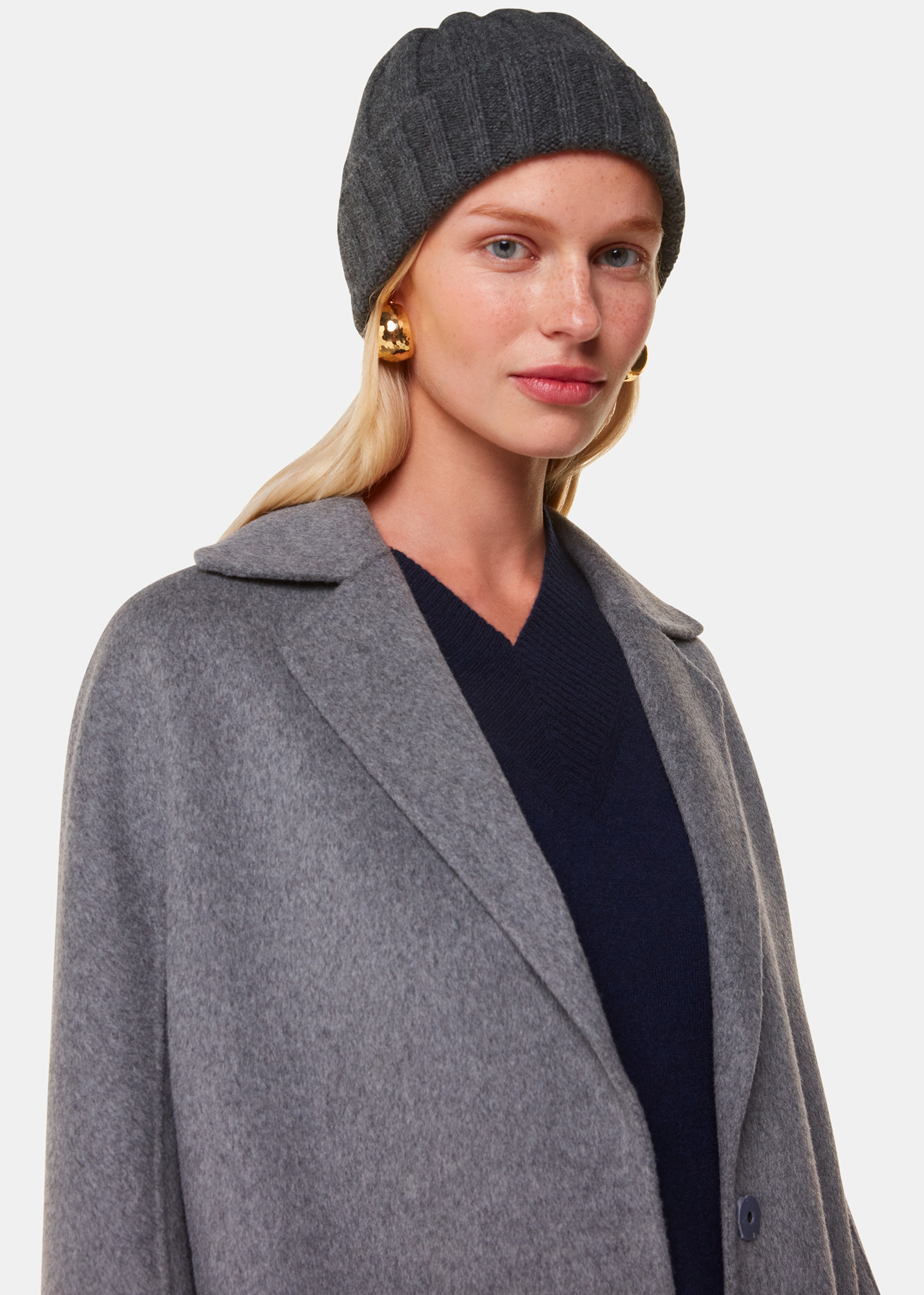 Whistles Women's Dark Grey Cashmere Wool Blend Hat 