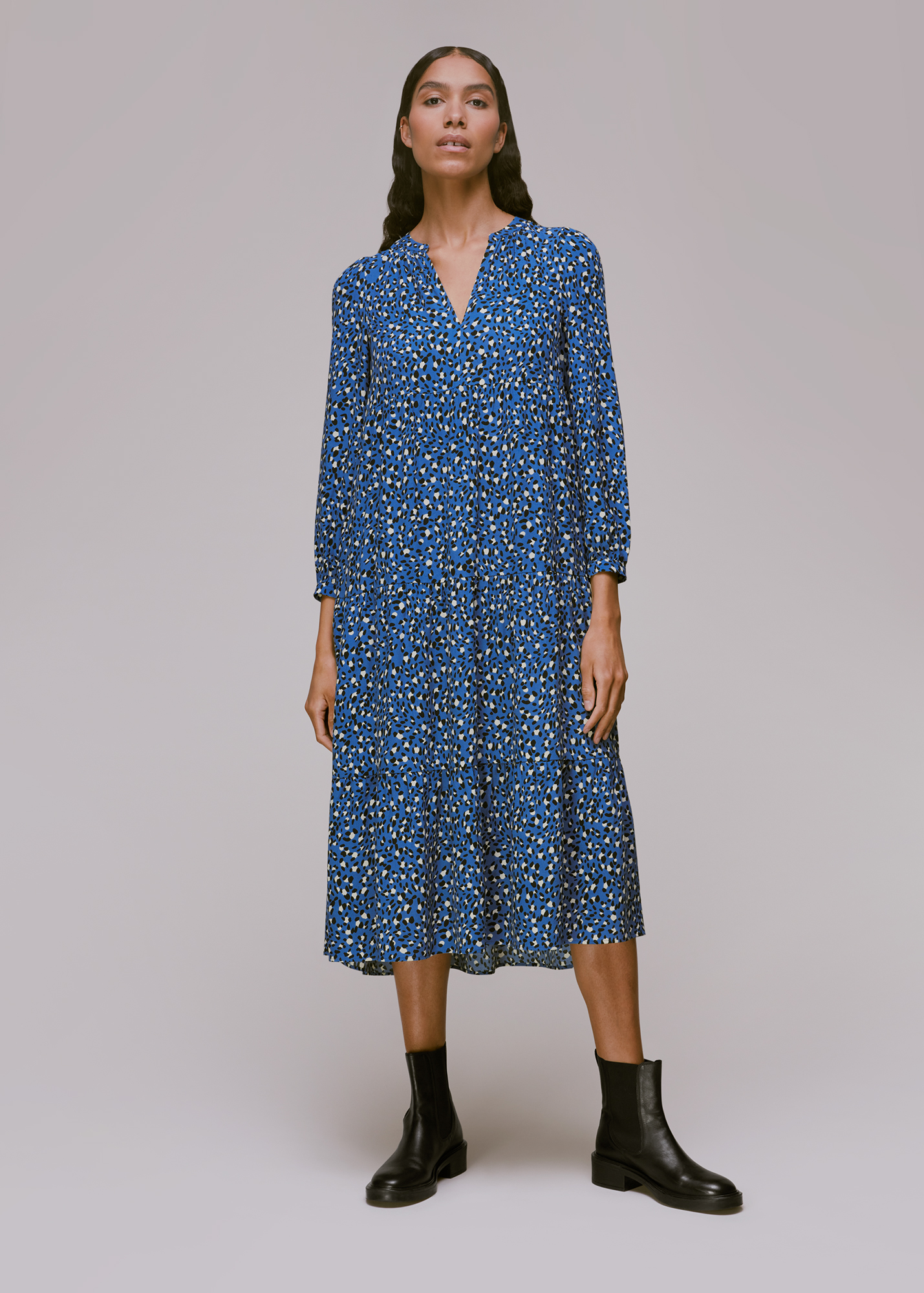 Whistles Women's Blue/Multi Amy Wild Leopard Trapeze Dress Size 6