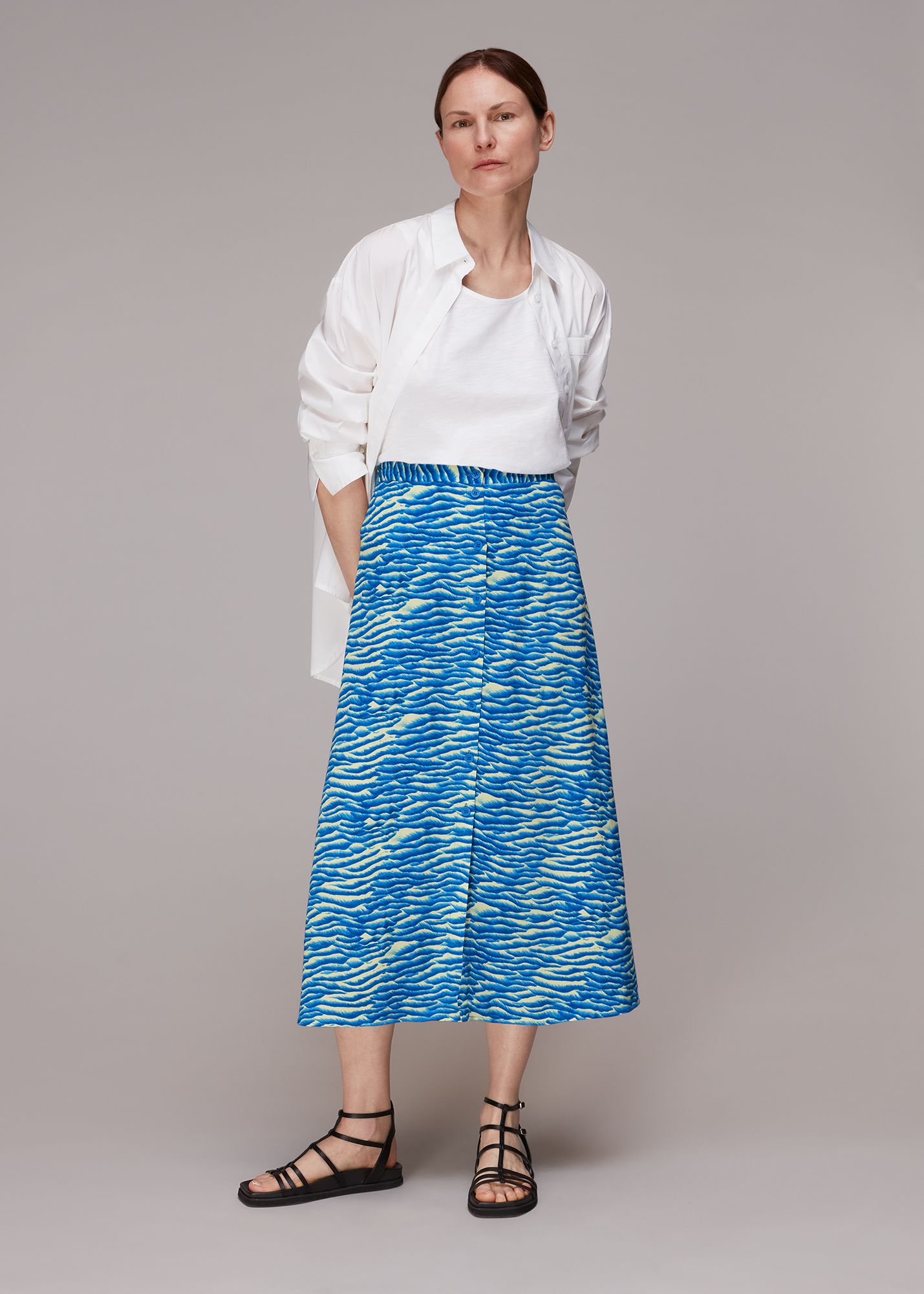 Whistles Women's Blue/Multi Seafoam Button Front Skirt Size 6