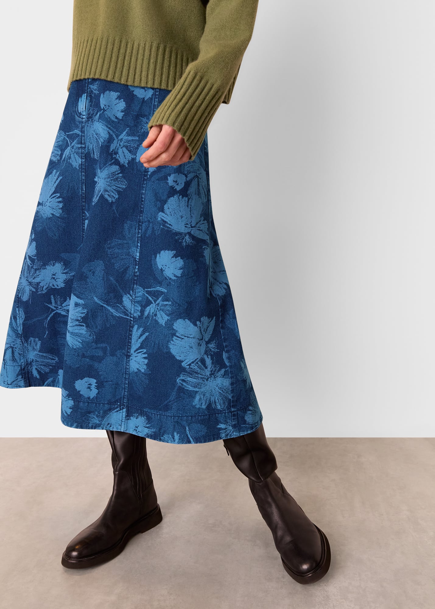 Whistles Women's Denim Chalk Print Midi Skirt Size 20
