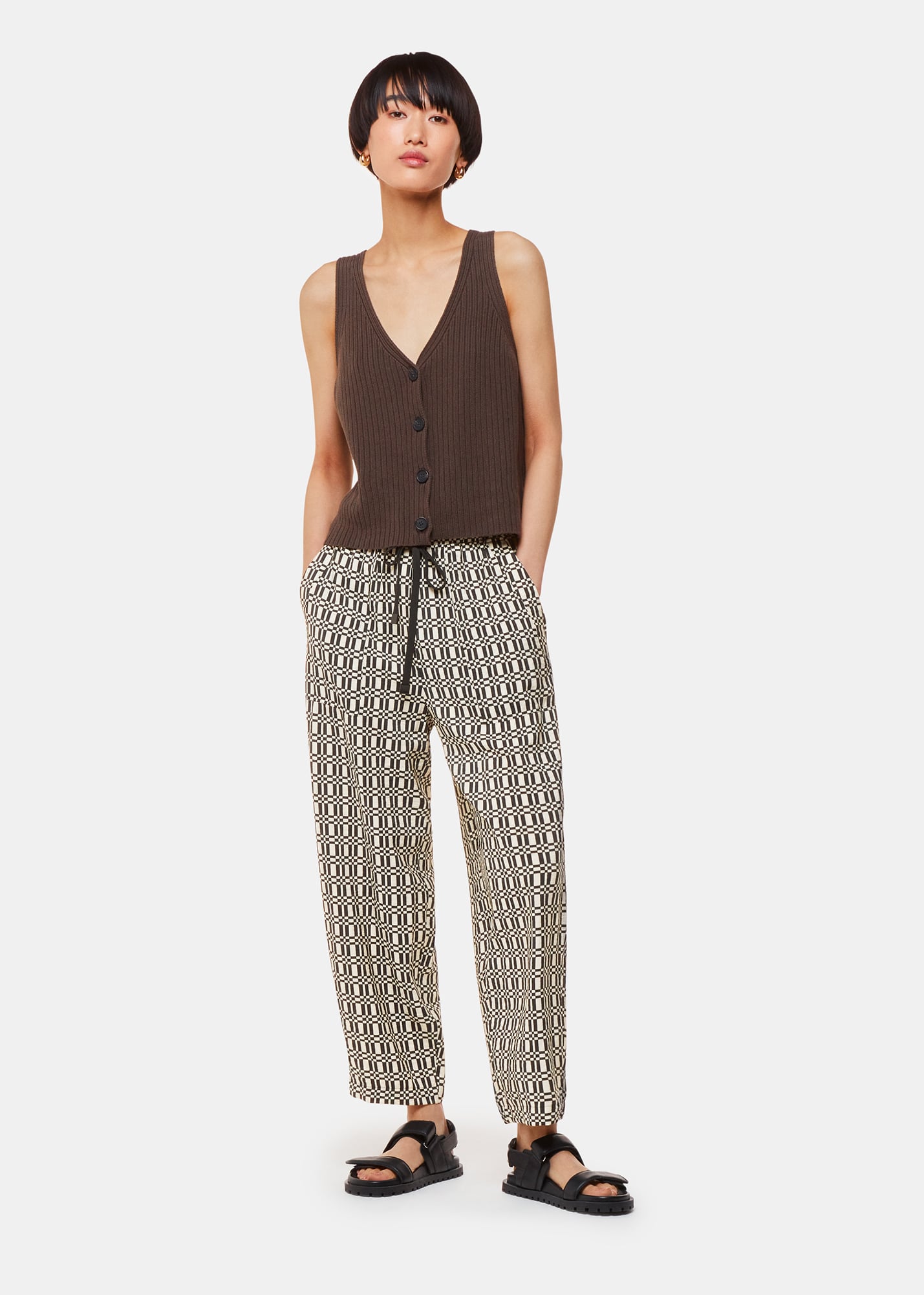 Whistles Women's Black/Multi Link Check Print Trouser Size 18