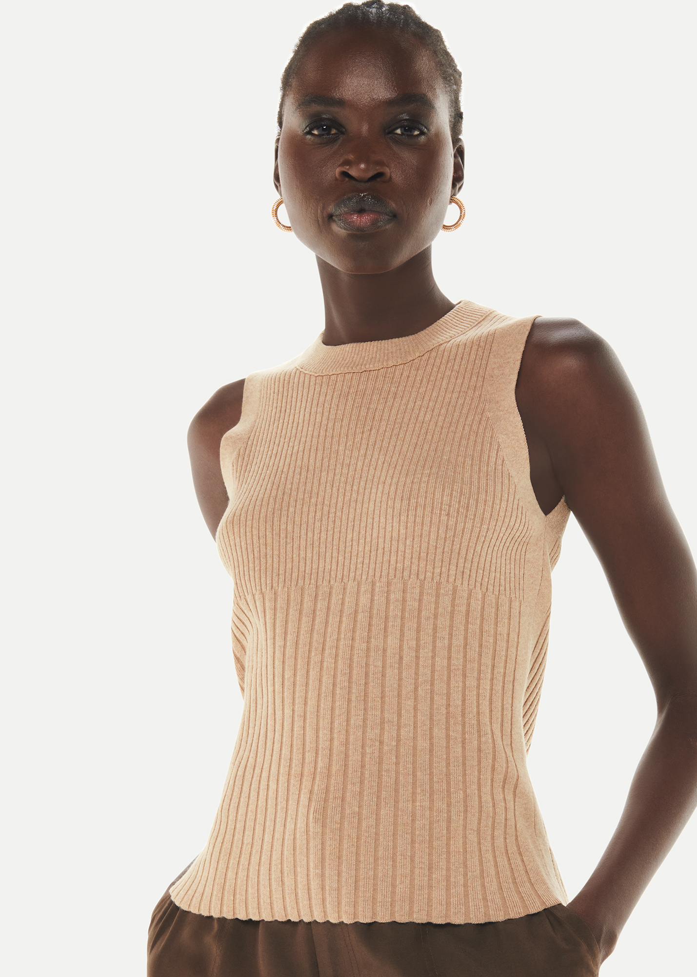 Whistles Women's Camel Ribbed Tank Size XS