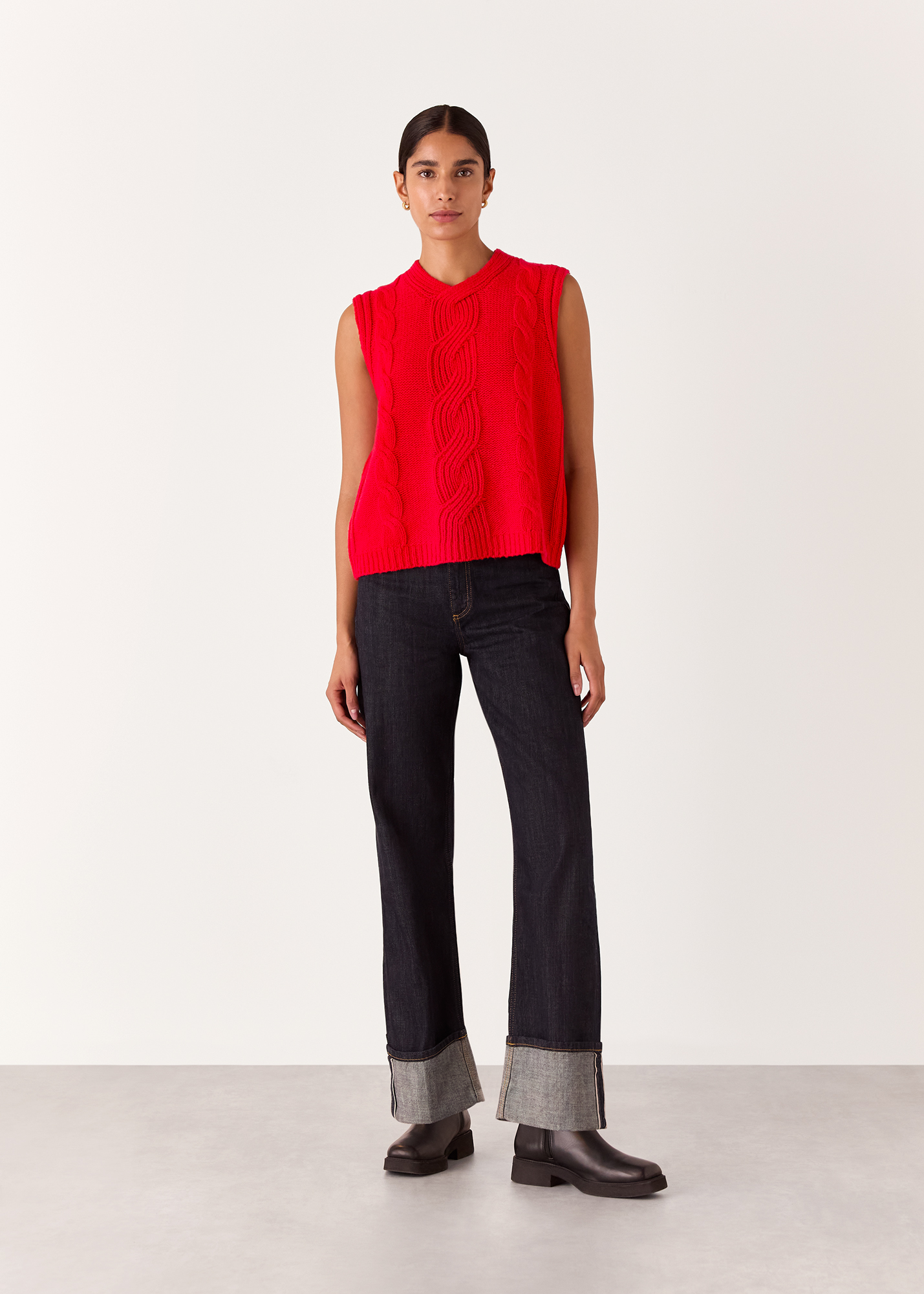 Whistles Women's Red Cable Detail Knitted Tank Size XS
