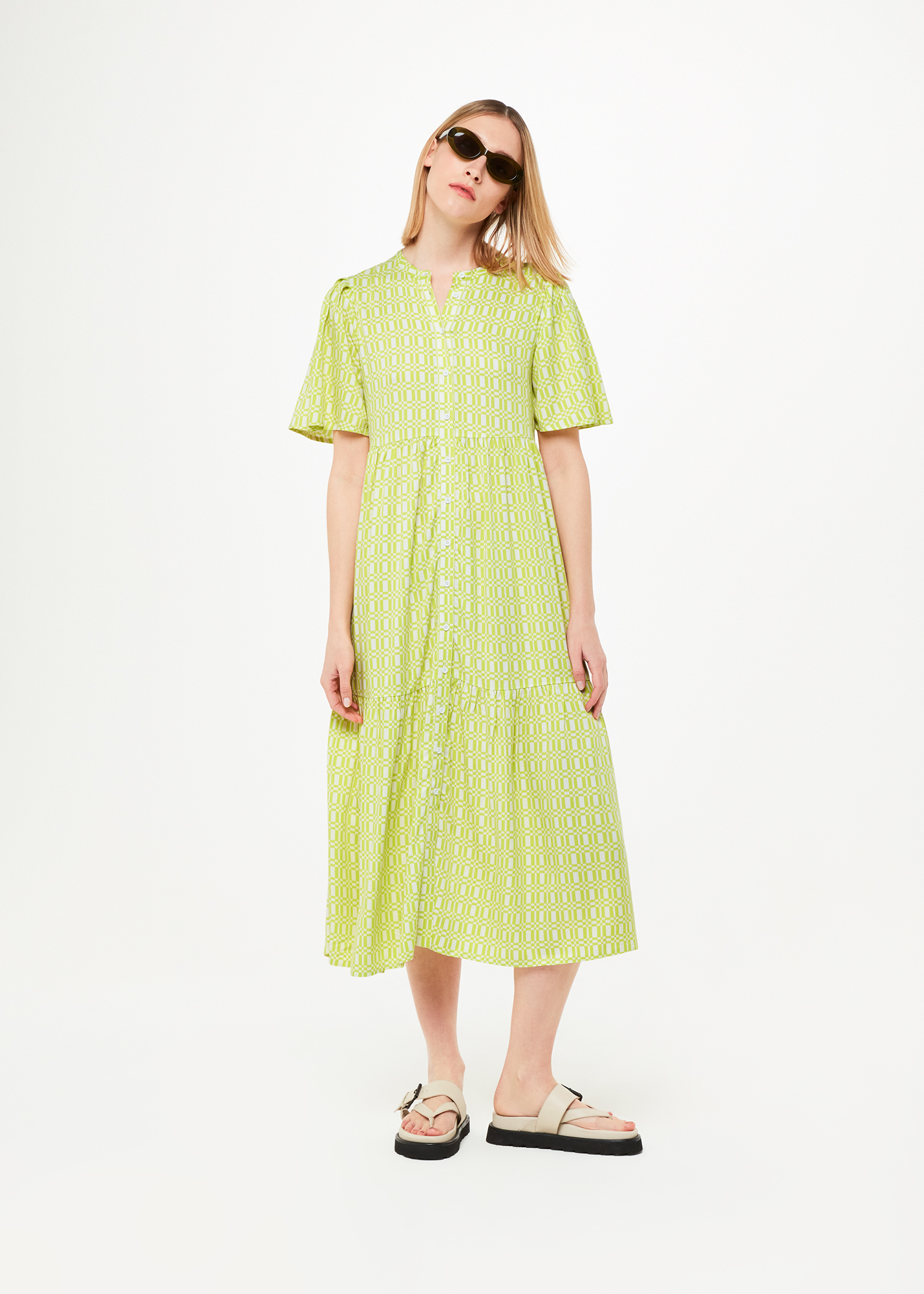 Whistles Women's Green/Multi Link Check Trapeze Dress Size 18