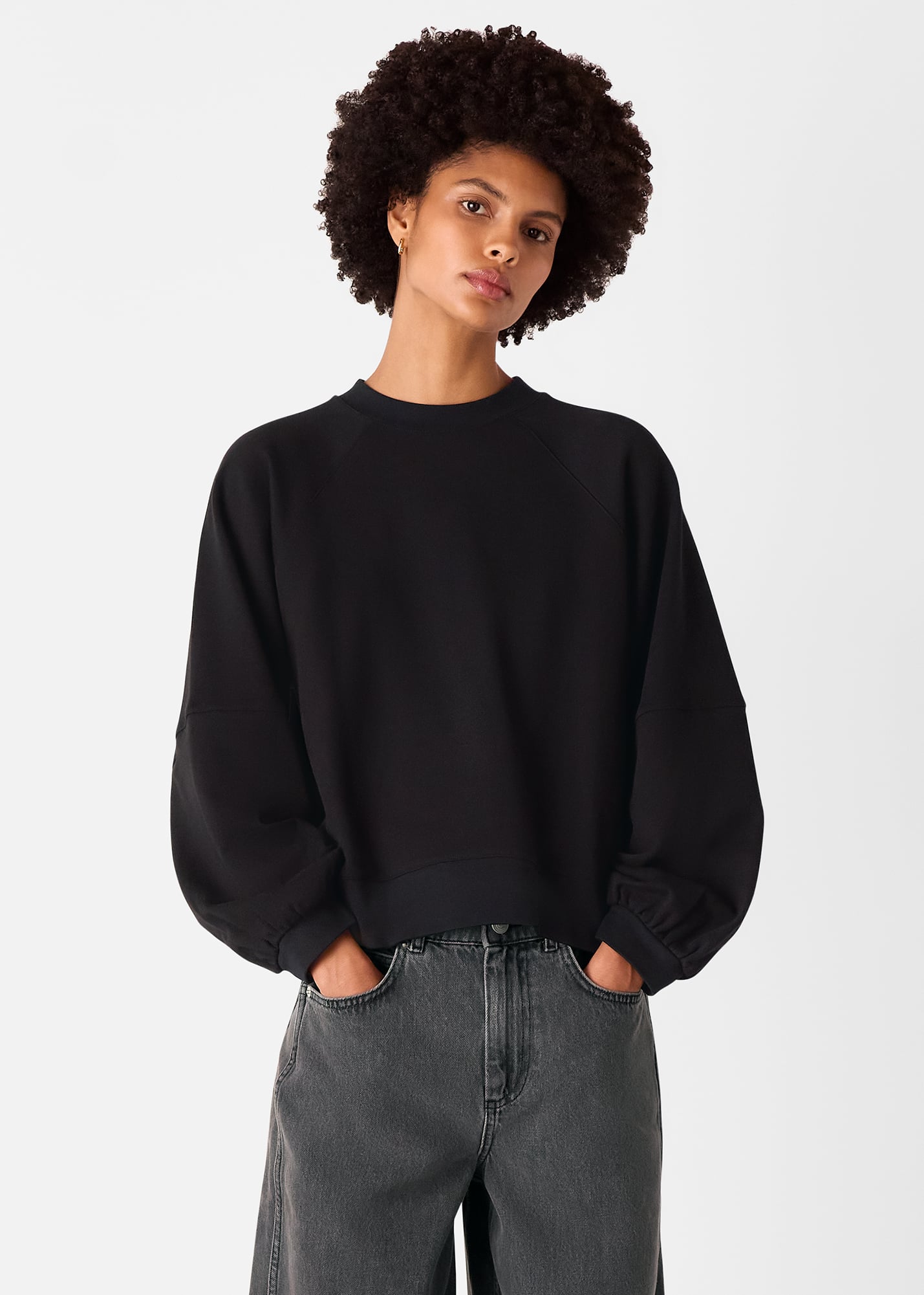 Whistles Women's Black Gathered Full Sleeve Sweat Size XS