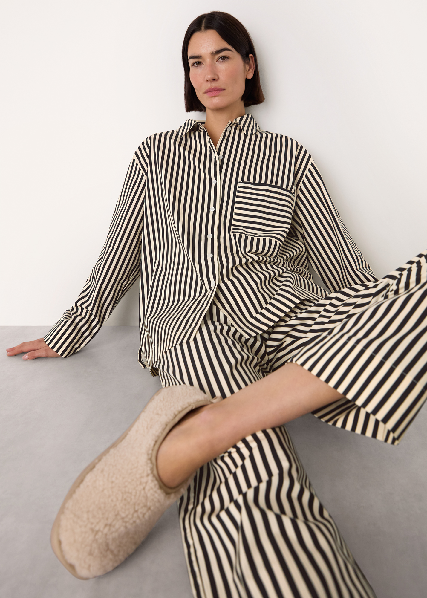 Whistles Women's Black/Multi Cotton Stripe Pyjama Shirt Size XS