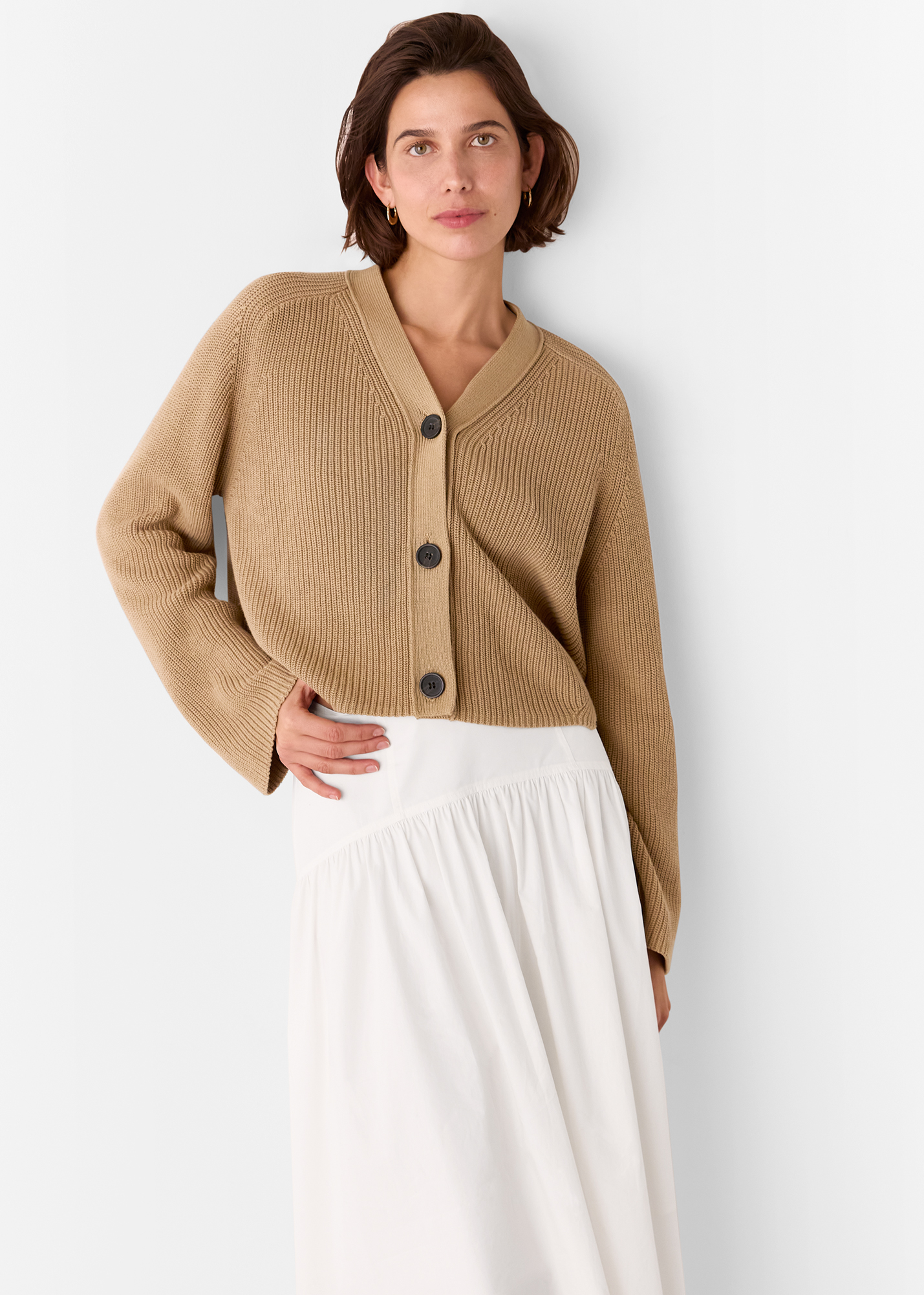 Whistles Women's Camel Nala Cotton Cardigan Size XS