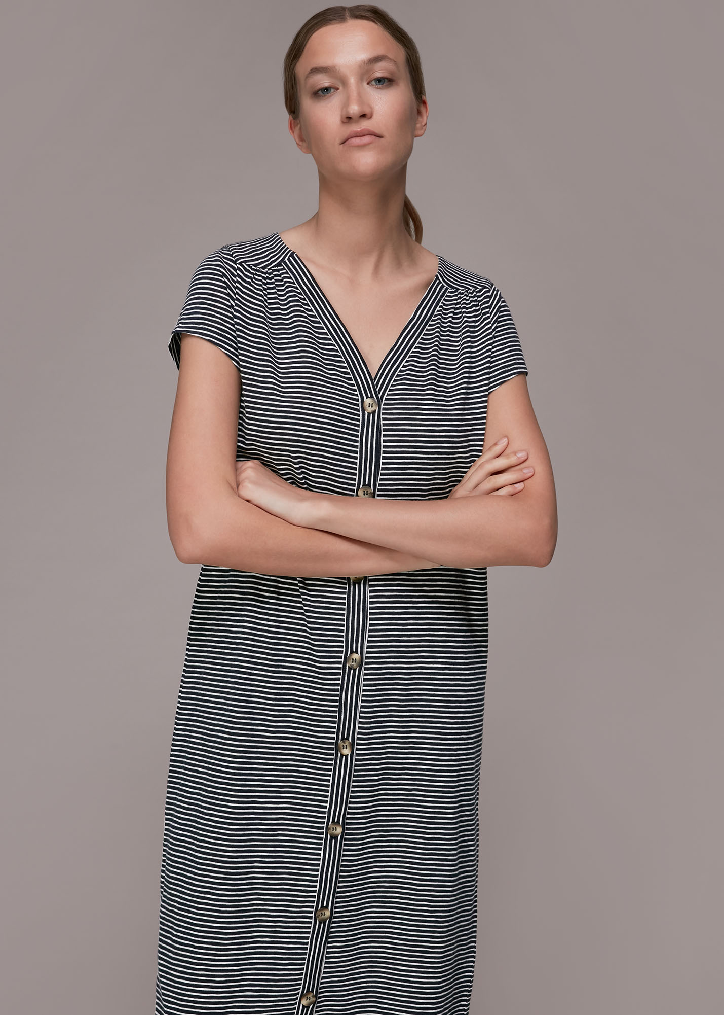 Whistles Women's Blue/Multi Leonie Stripe Button Dress Size XS