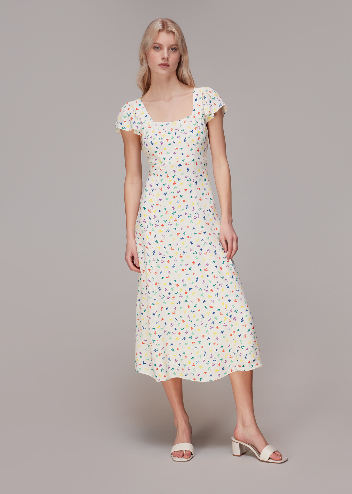 Whistles Women's Multicolour Dancing Floral Midi Dress Size 18