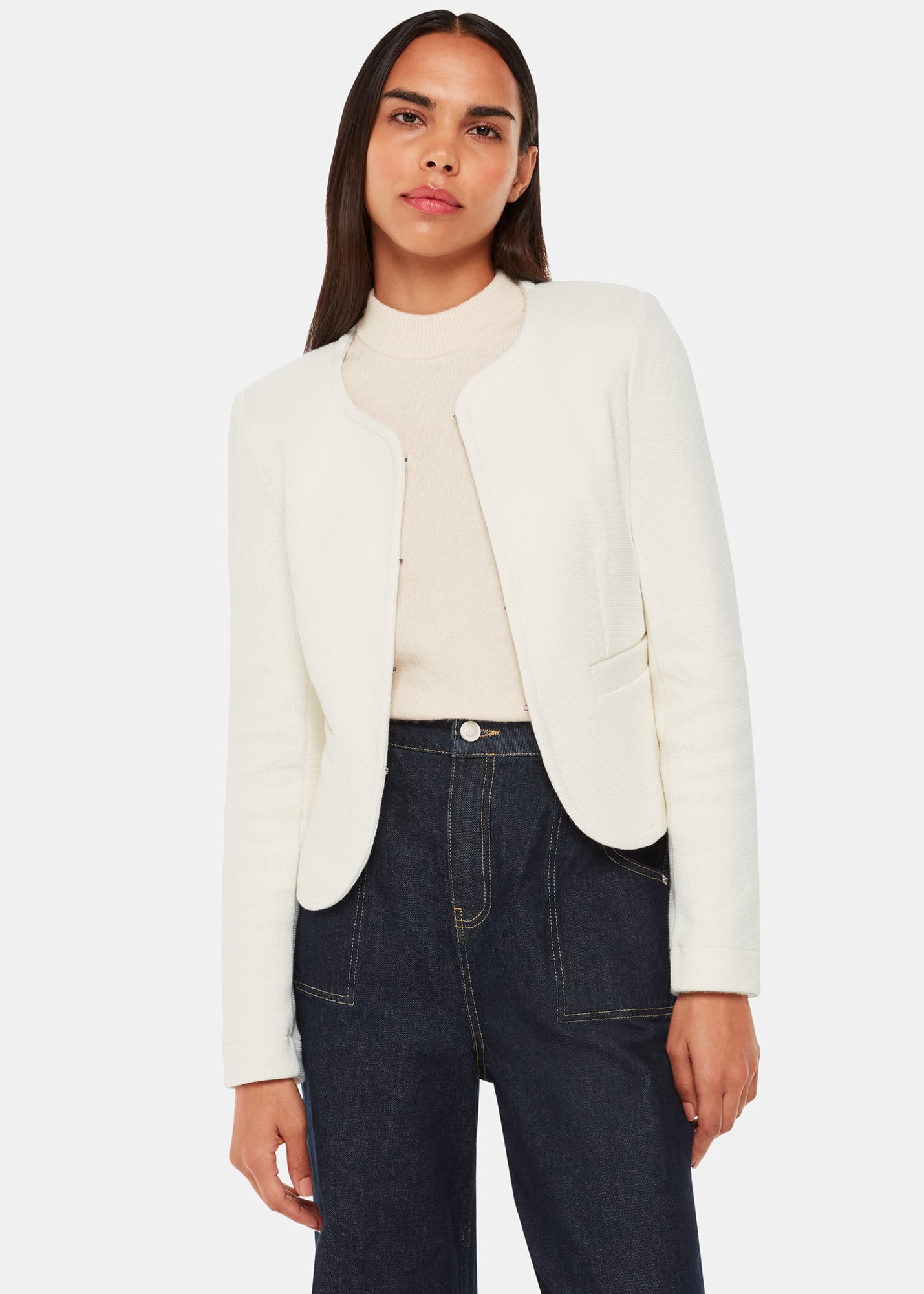 Whistles Women's Ivory Collarless Jersey Jacket Size 18